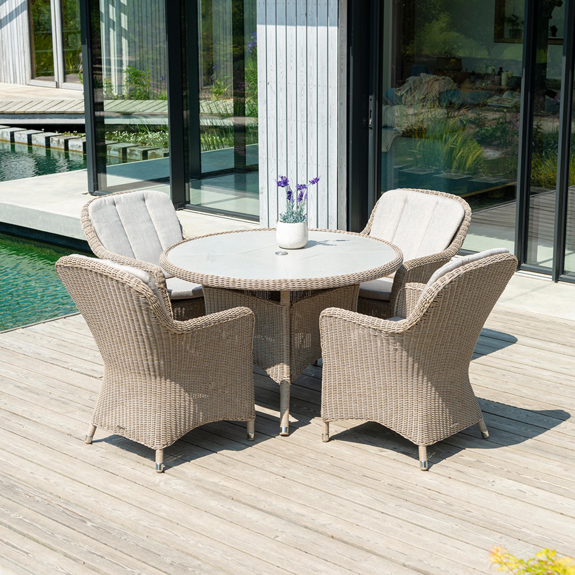 Hazelmere Round Dining Table - 4 Seater - 115cm - Garden - Natural Weave