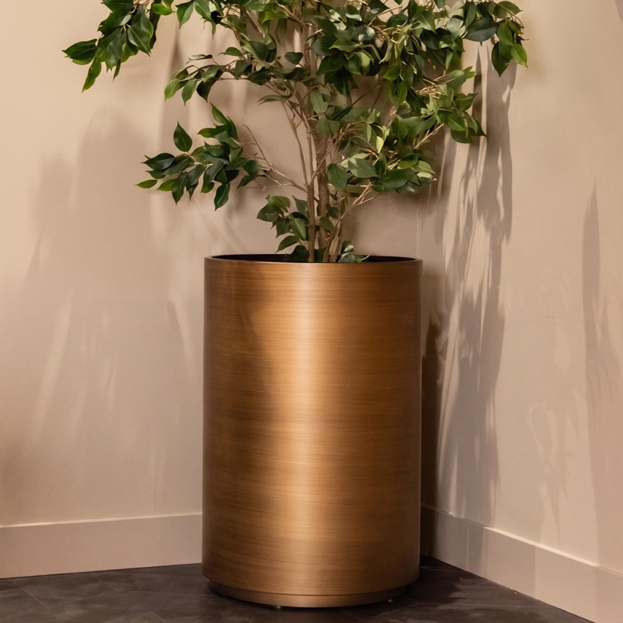 Dira Planter - Large - Round - Brushed Gold - Metal