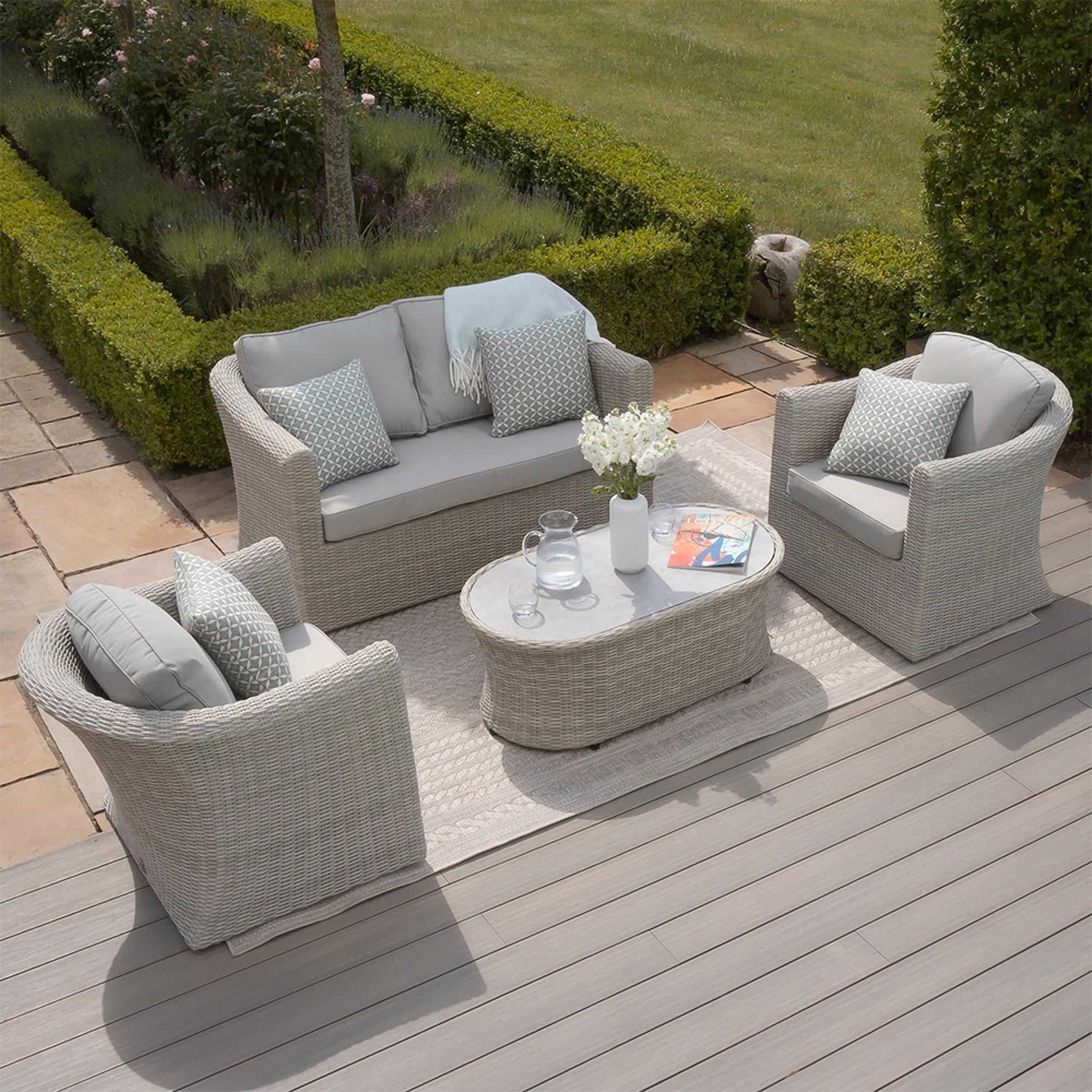 Oxford Garden Sofa Set - 2 Seater - Coffee Table - Ceramic Top - Grey Rattan