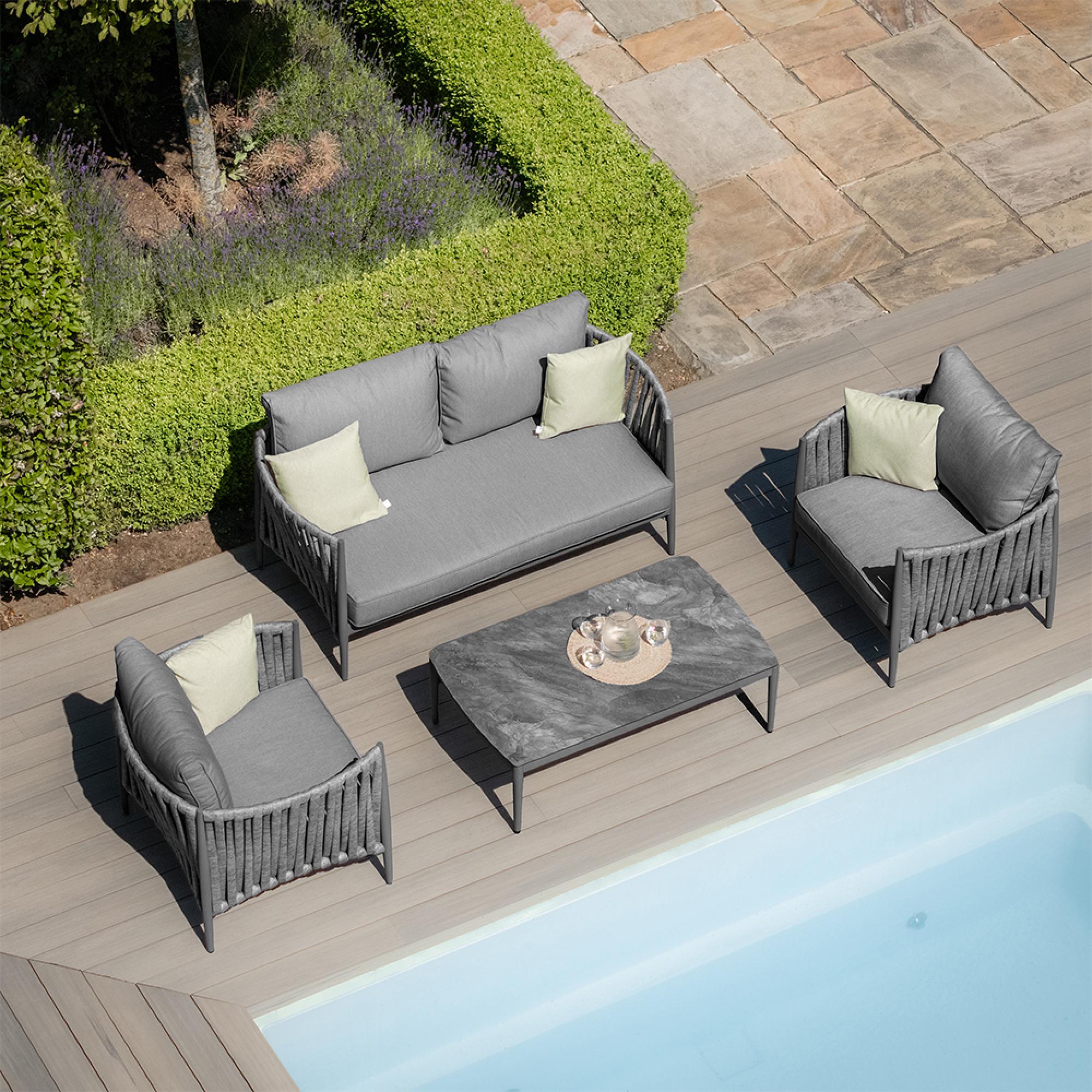 Milan Garden Sofa Set - 2 Seater - with Coffee Table - Charcoal