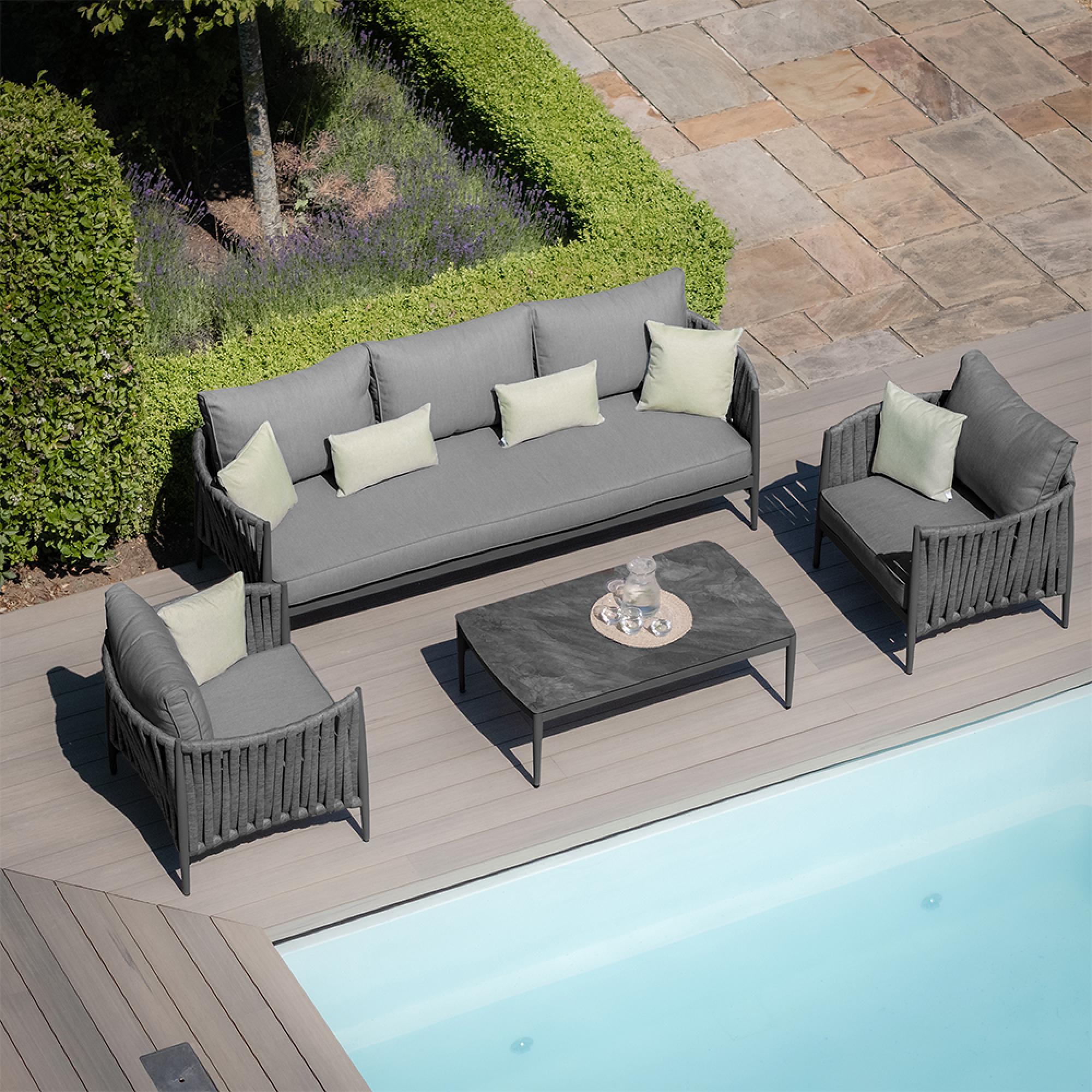 Milan Garden Sofa Set - 3 Seater - with Coffee Table - Charcoal