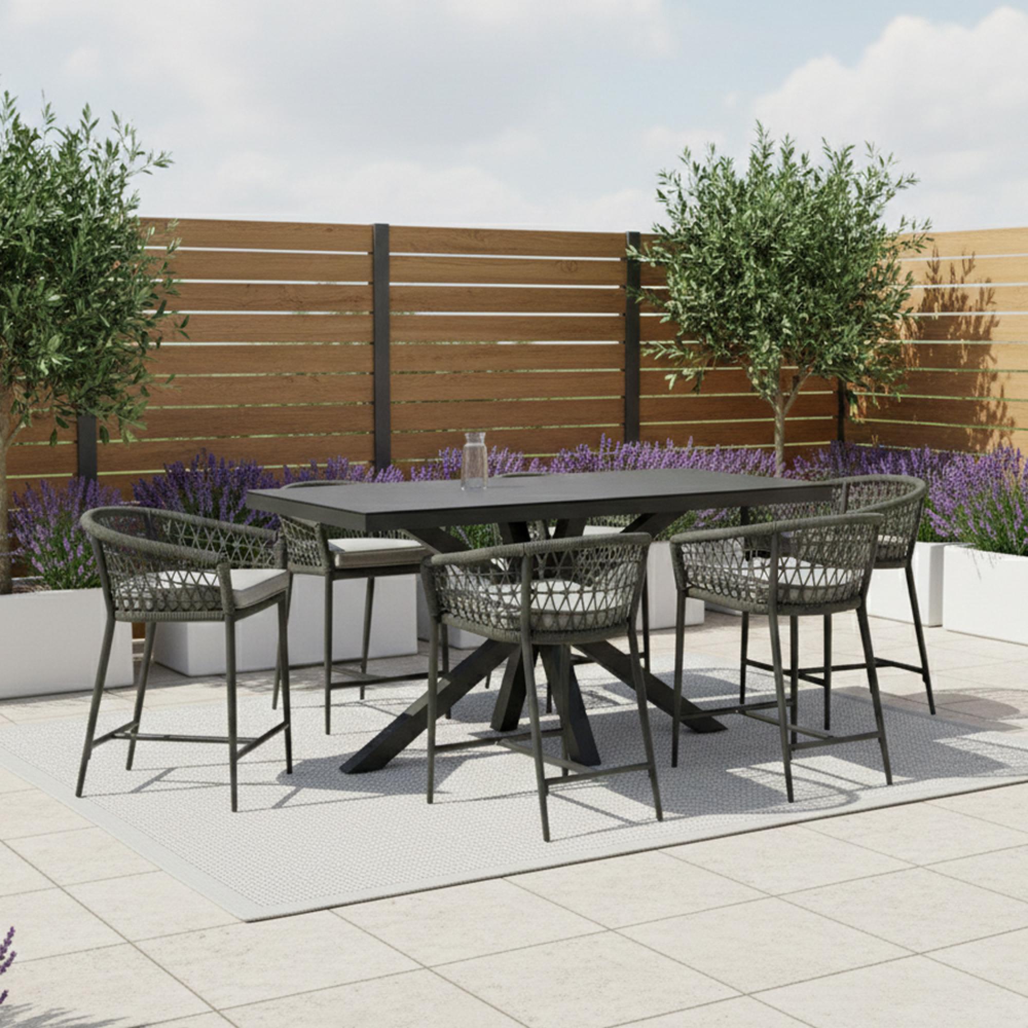 Monaco Garden Low Bar Set - 6 Seater Bar Stool - Ivy Green