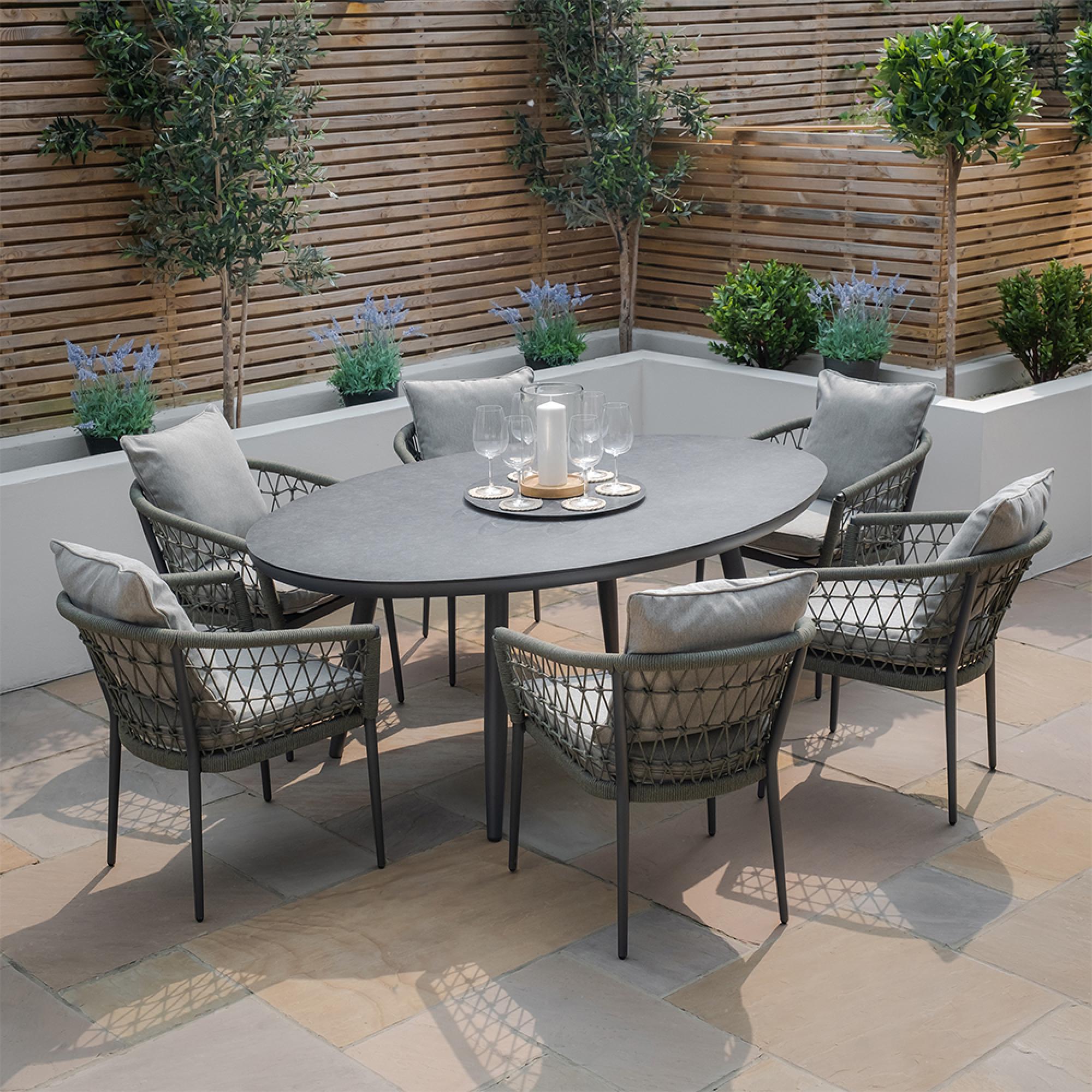 Monaco Oval Garden Dining Set - 6 Seater - 180cm - Lazy Susan - Ivy Green