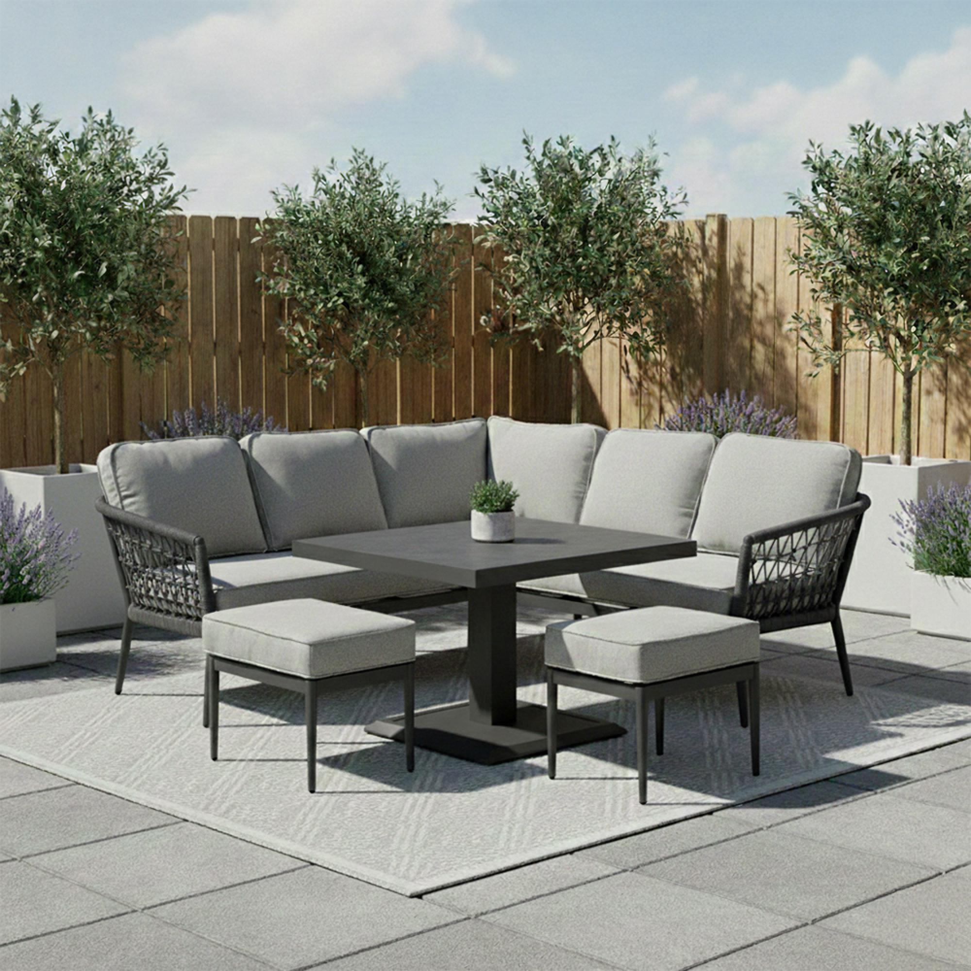 Monaco Square Corner Garden Dining Set - Rising Table - Ivy Green