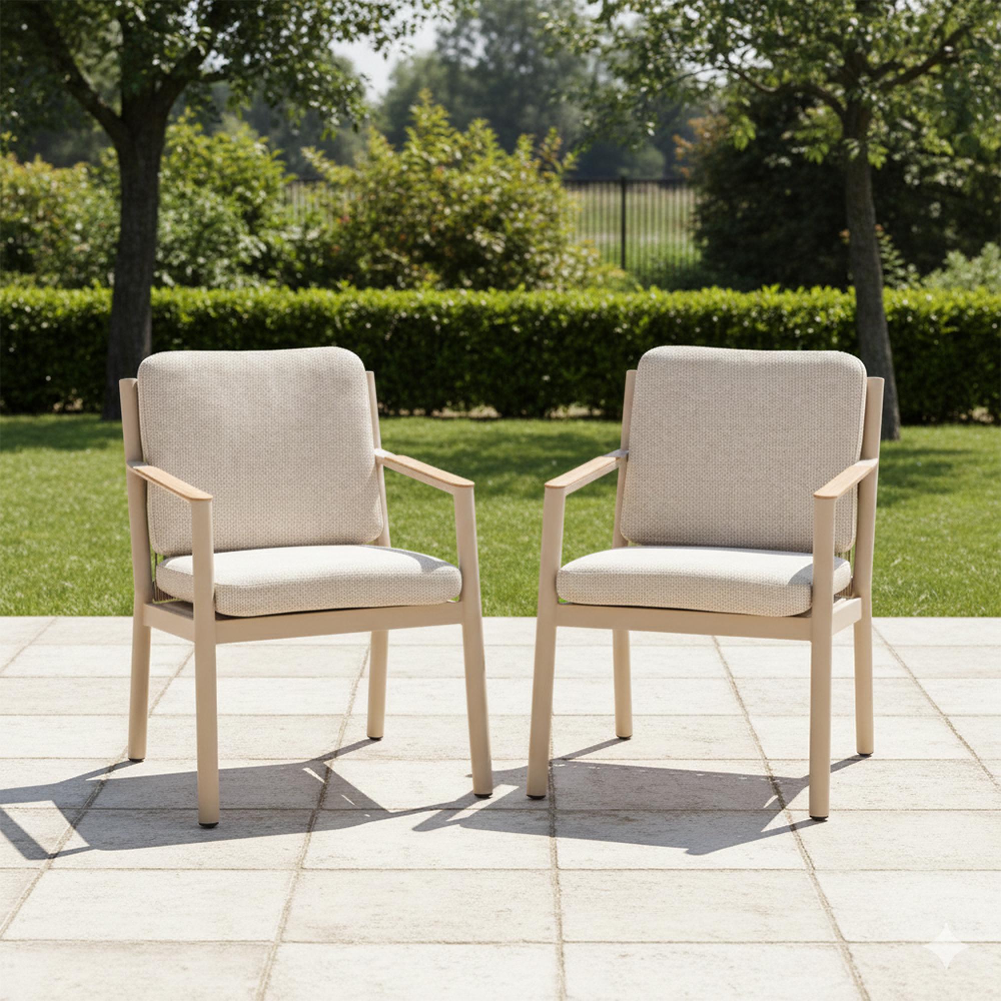 Sicily Garden Dining Chairs - Set of 2 - Teak Arms - Latte