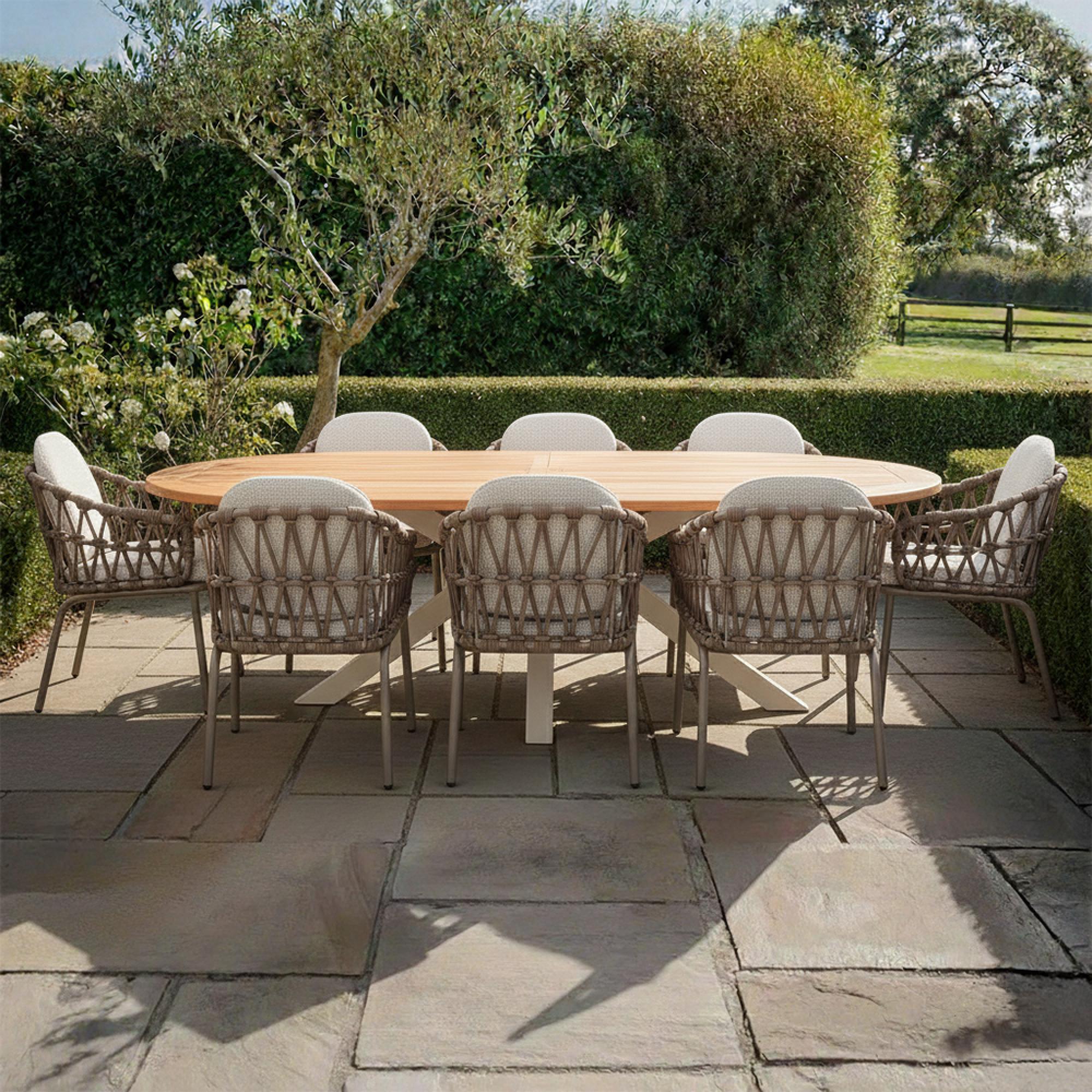 Sicily Garden Dining Set - 8 Seater - 240cm - with Rope Chairs - Cafe Latte
