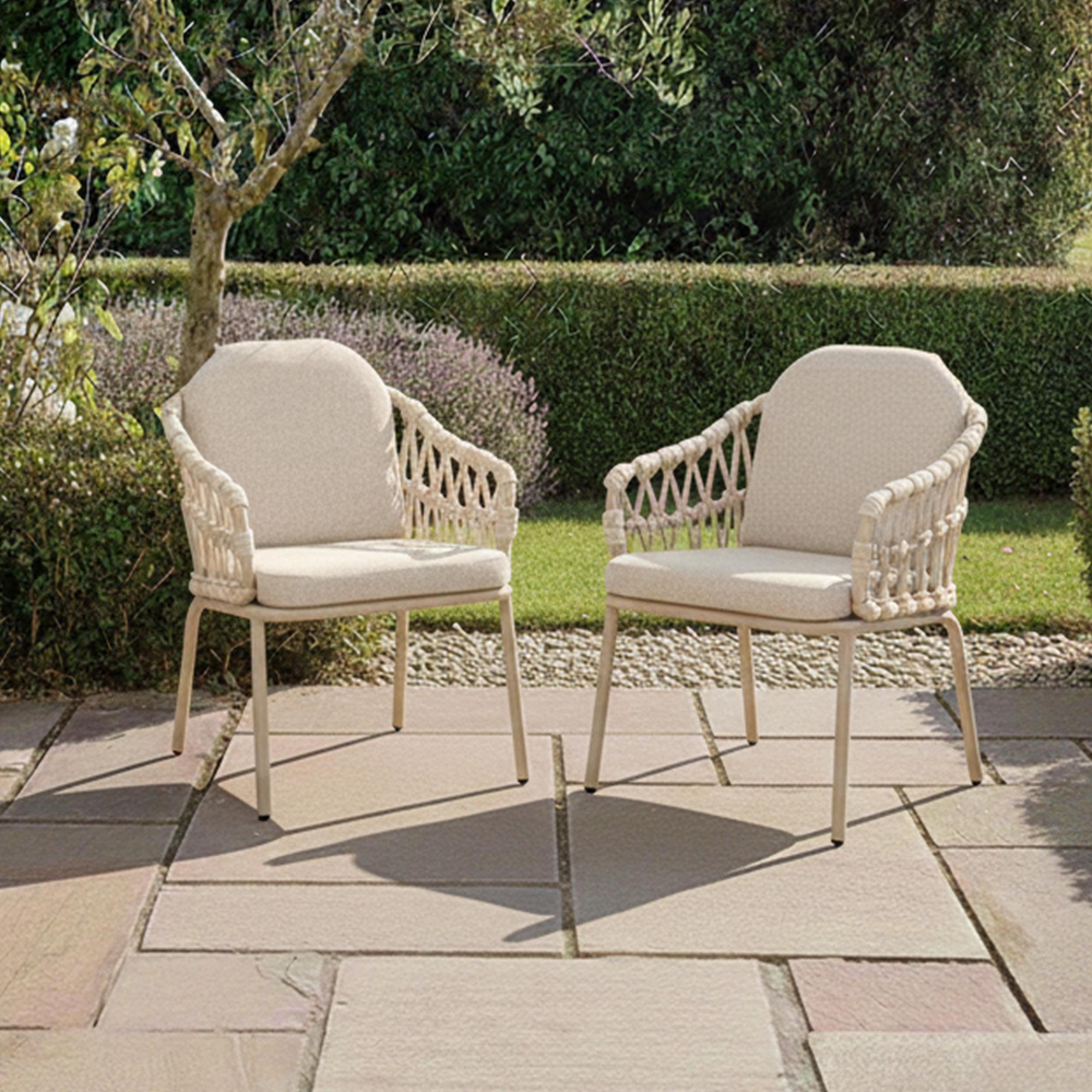 Sicily Garden Rope Dining Chairs - Set of 2 - Latte