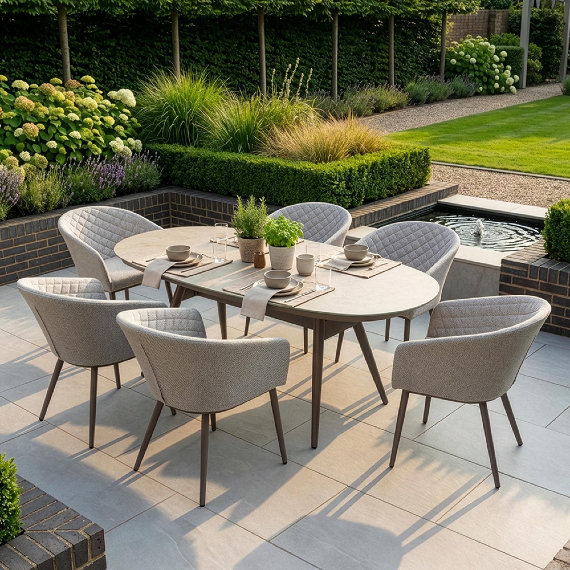 Ambition Oval Garden Dining Set - 6 Seater - 180cm - Ceramic Top - Latte