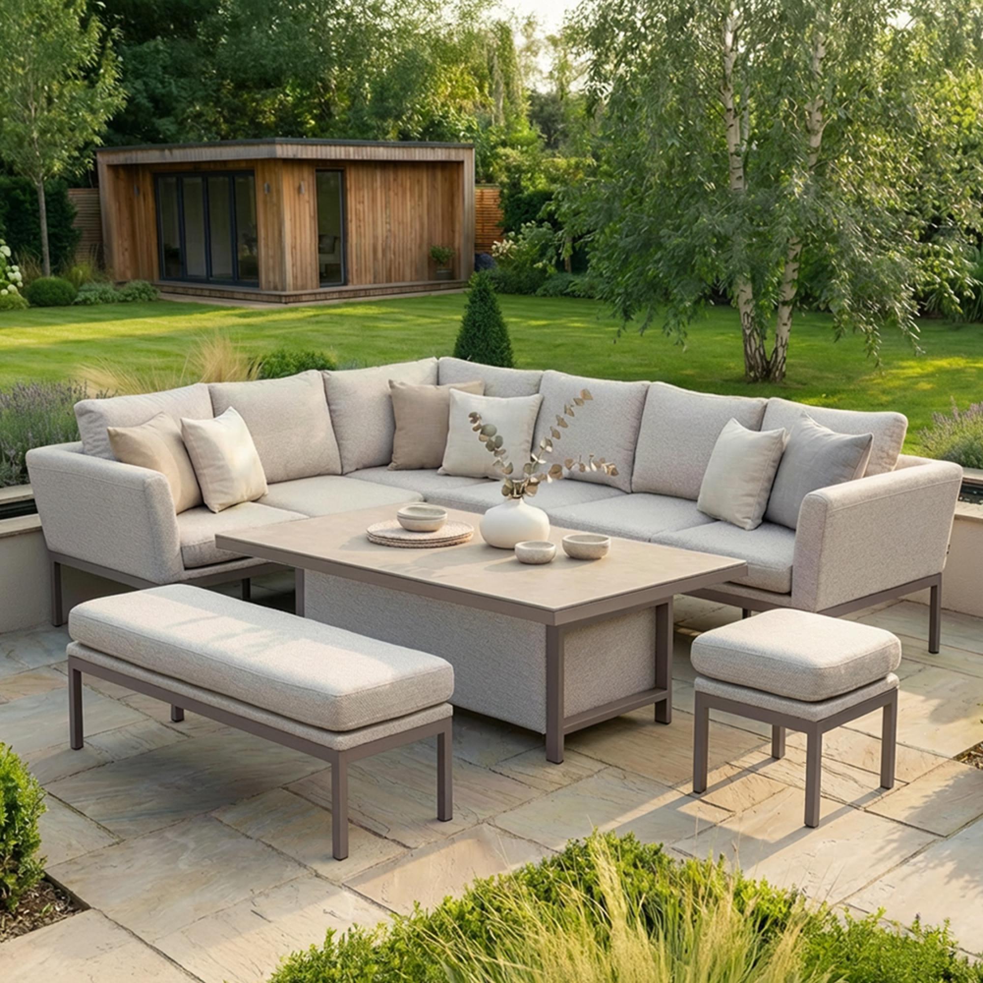 Pulse Corner Garden Dining Set - Rising Table - Ceramic Top - Latte