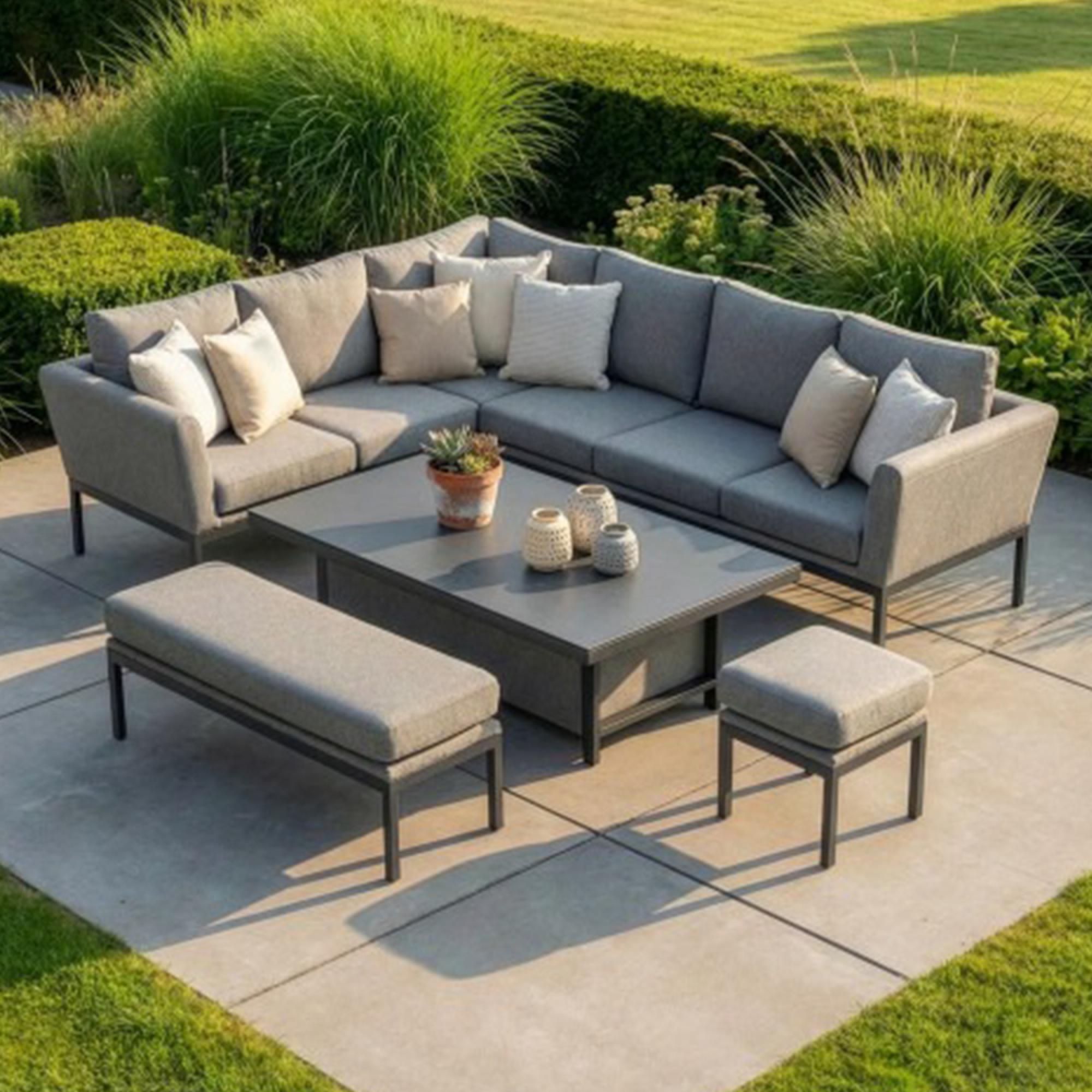 Pulse Corner Garden Dining Set - Rising Table - Ceramic Top - Zinc Grey