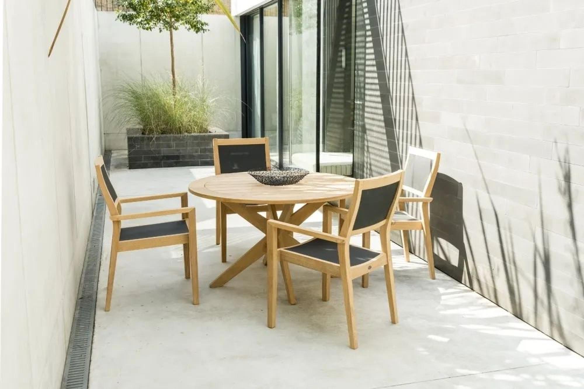 Roble Wood Stacking Garden Dining Armchair with Charcoal Sling - Set of 2