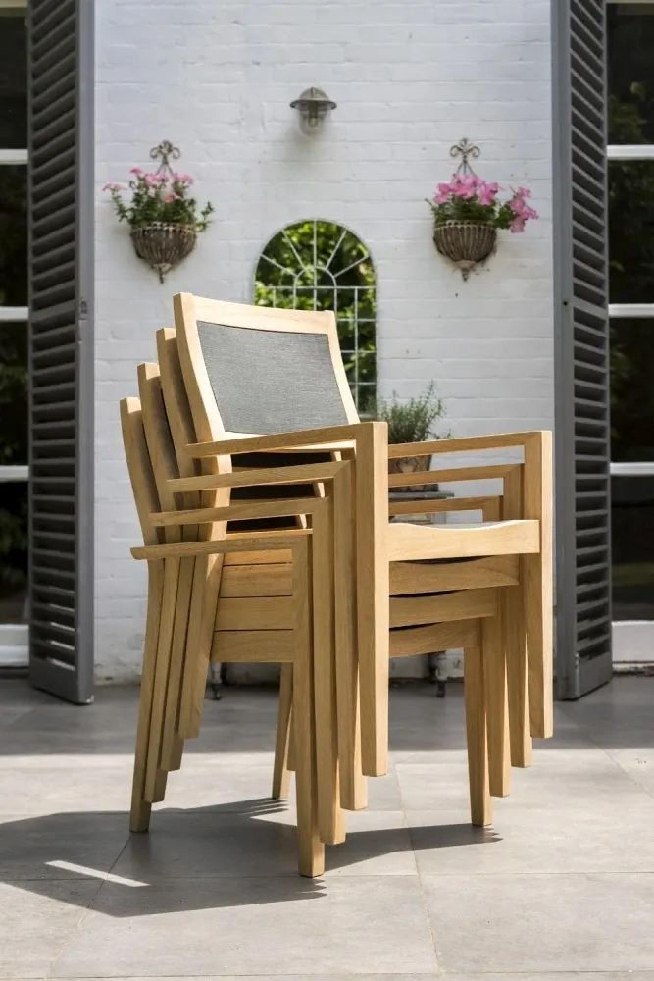 Roble Wood Stacking Garden Dining Armchair with Charcoal Sling - Set of 2