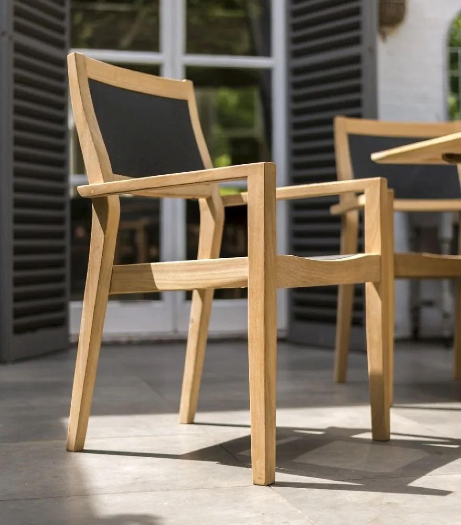 Roble Stacking Garden Dining Armchair with Charcoal Sling - Set of 2