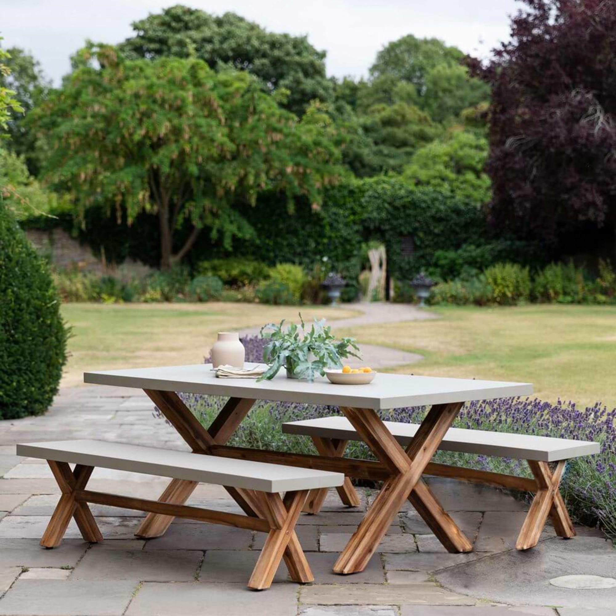 Burford Outdoor Table and Bench Set Small in Grey Faux Concreate