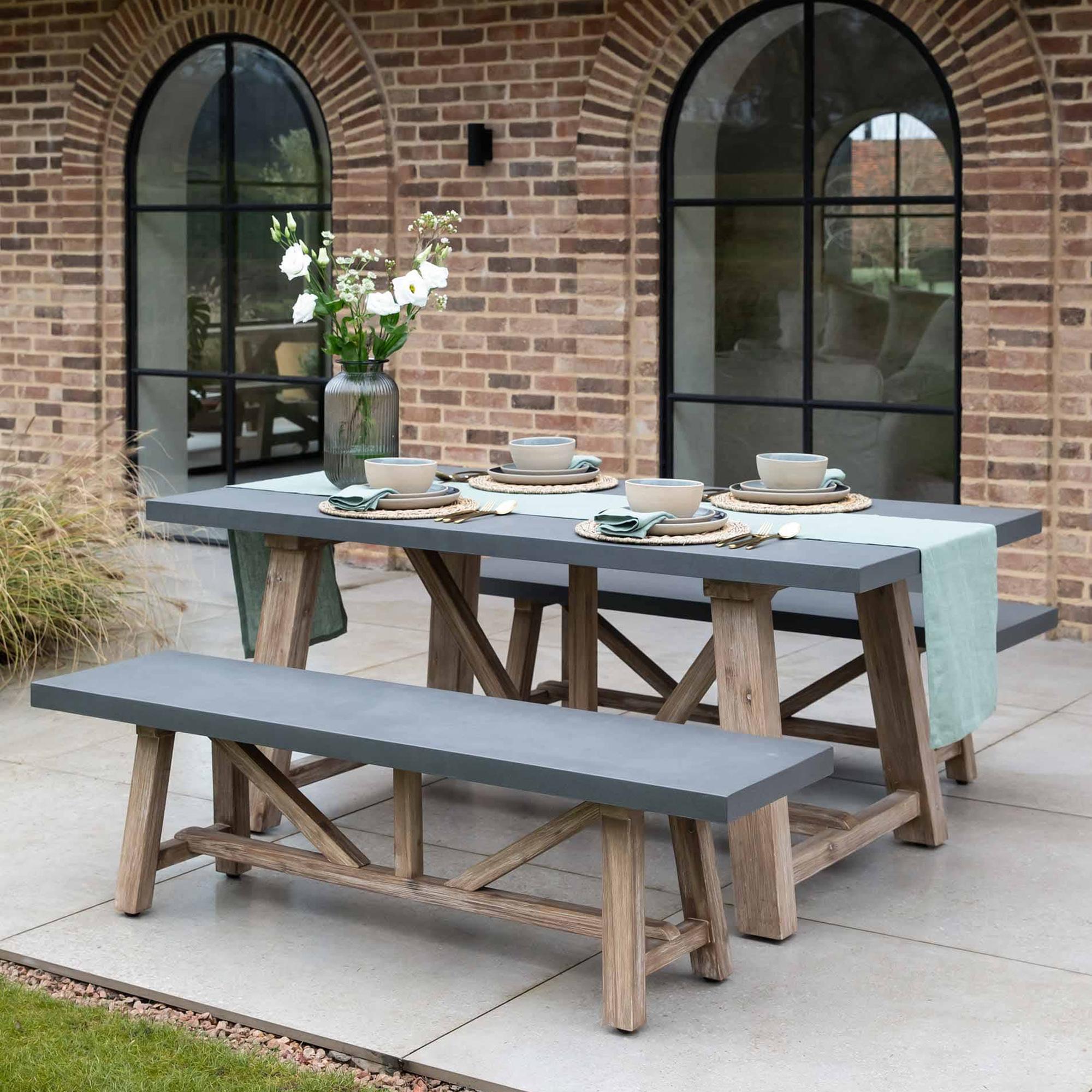 Chilford Outdoor Table and Bench Set Small Grey Slate