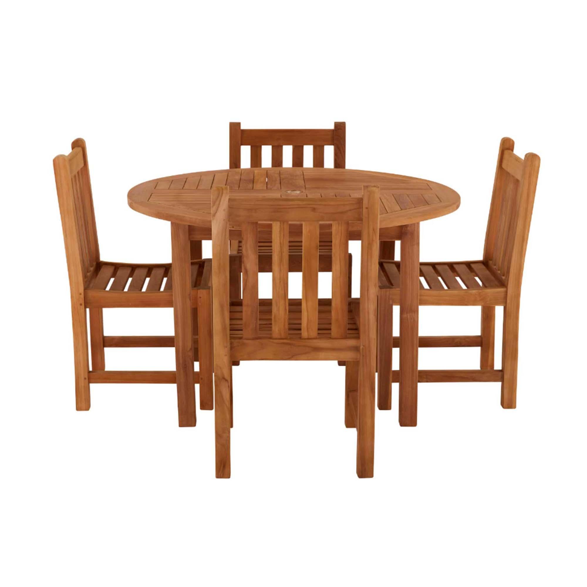 Churn Outdoor Teak Table 120cm and 4 Grisdale Side Chairs