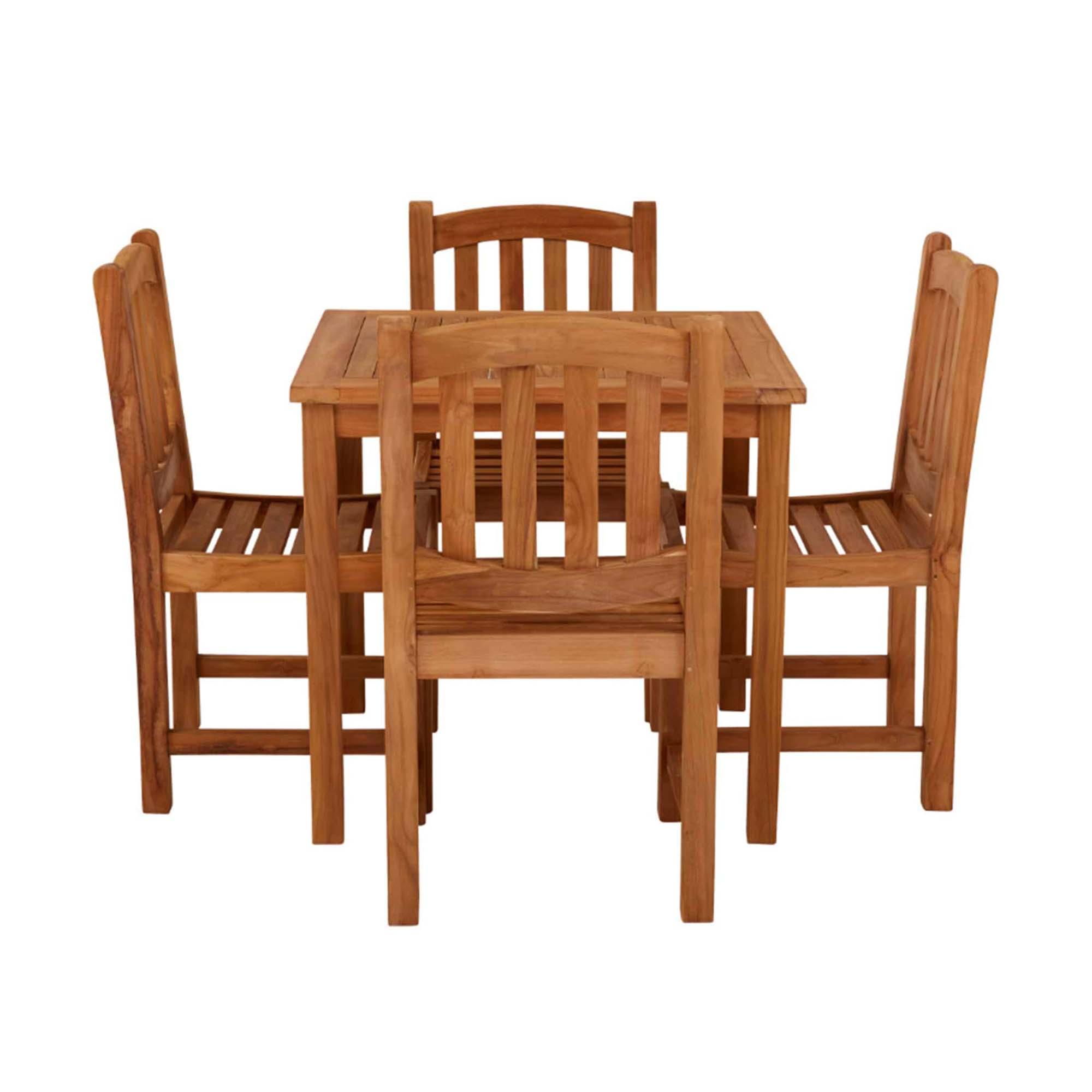 Marbrook Outdoor Teak Table 80cm x 80cm and 4 Malvern Chairs