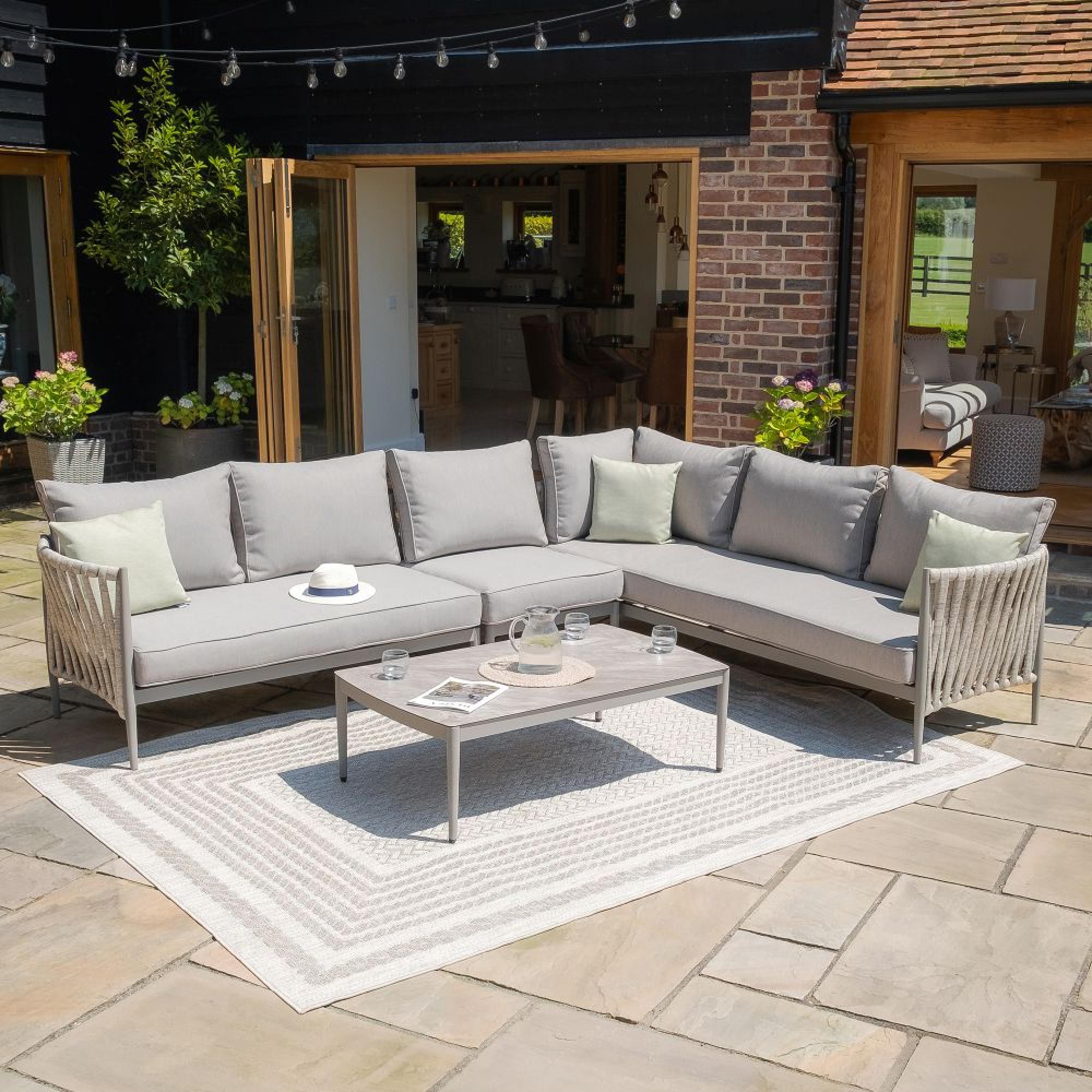 Milan Large Corner Garden Sofa Set - Cool Linen