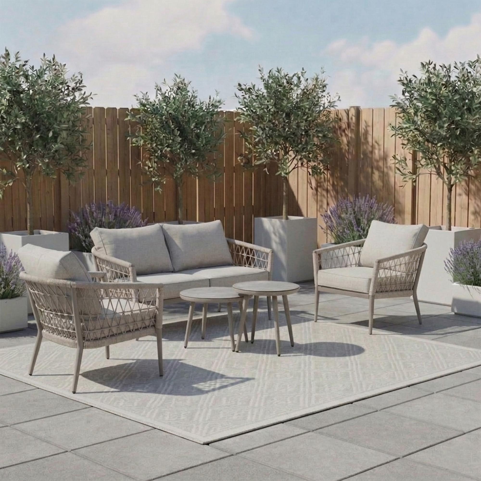 Monaco Garden Sofa Set - 2 Seater - Coffee Table - Ceramic Top - Cool Linen