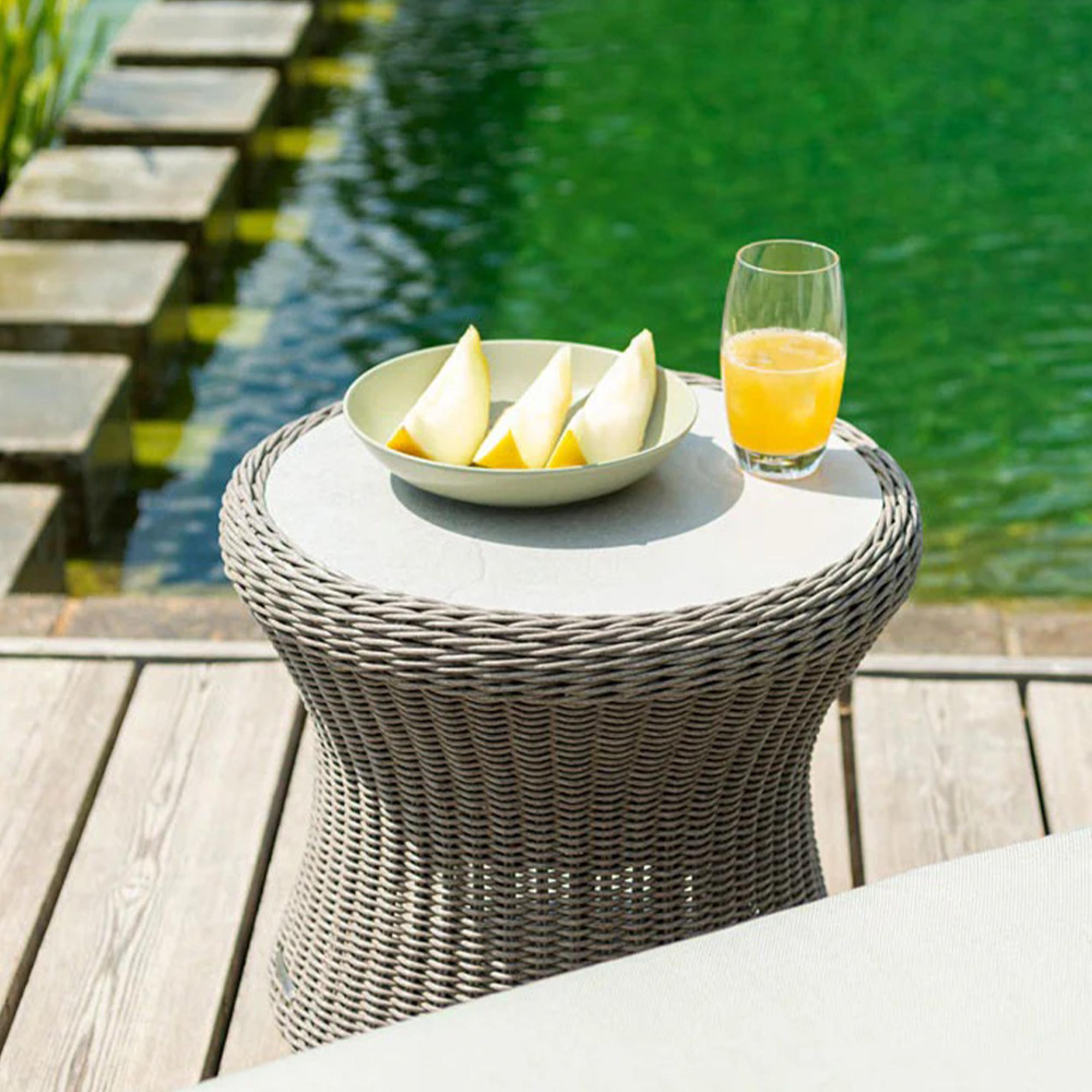 Hazelmere Round Side Table - Garden - Grey Weave