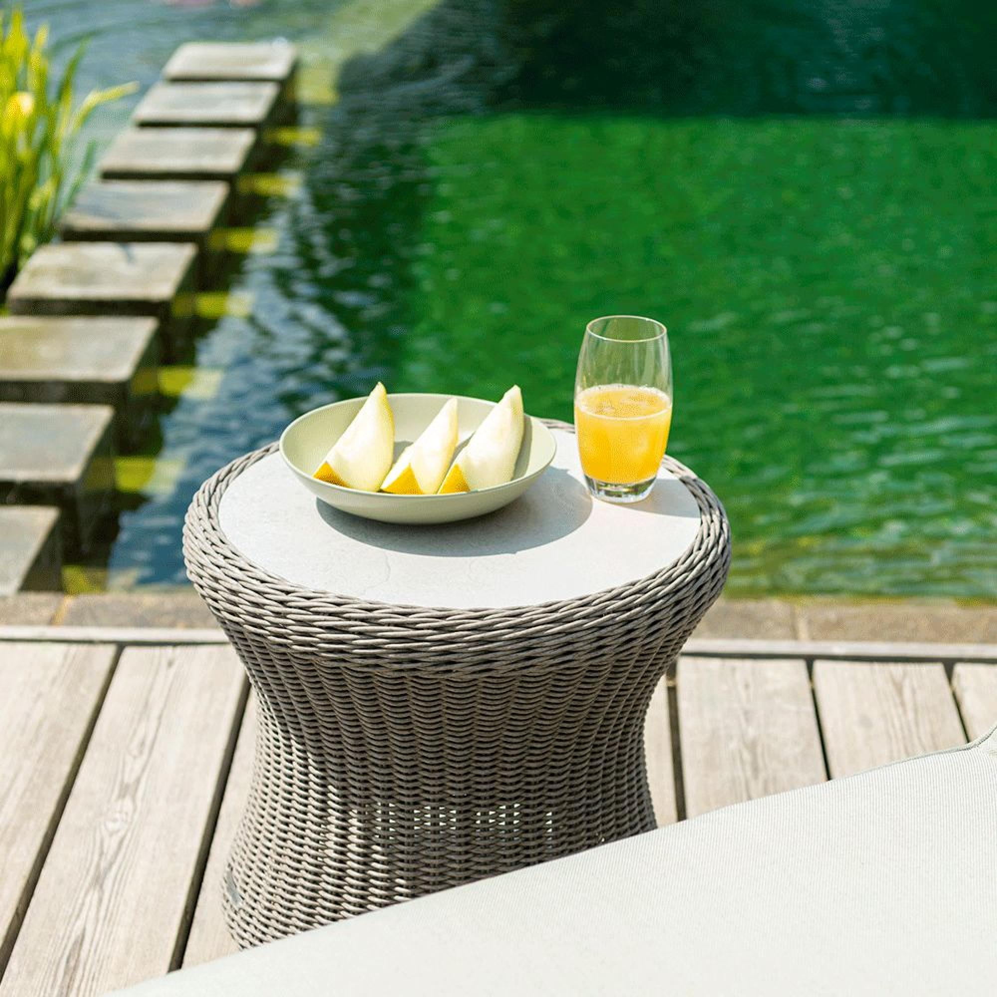 Hazelmere Round Side Table - Garden - Grey Weave