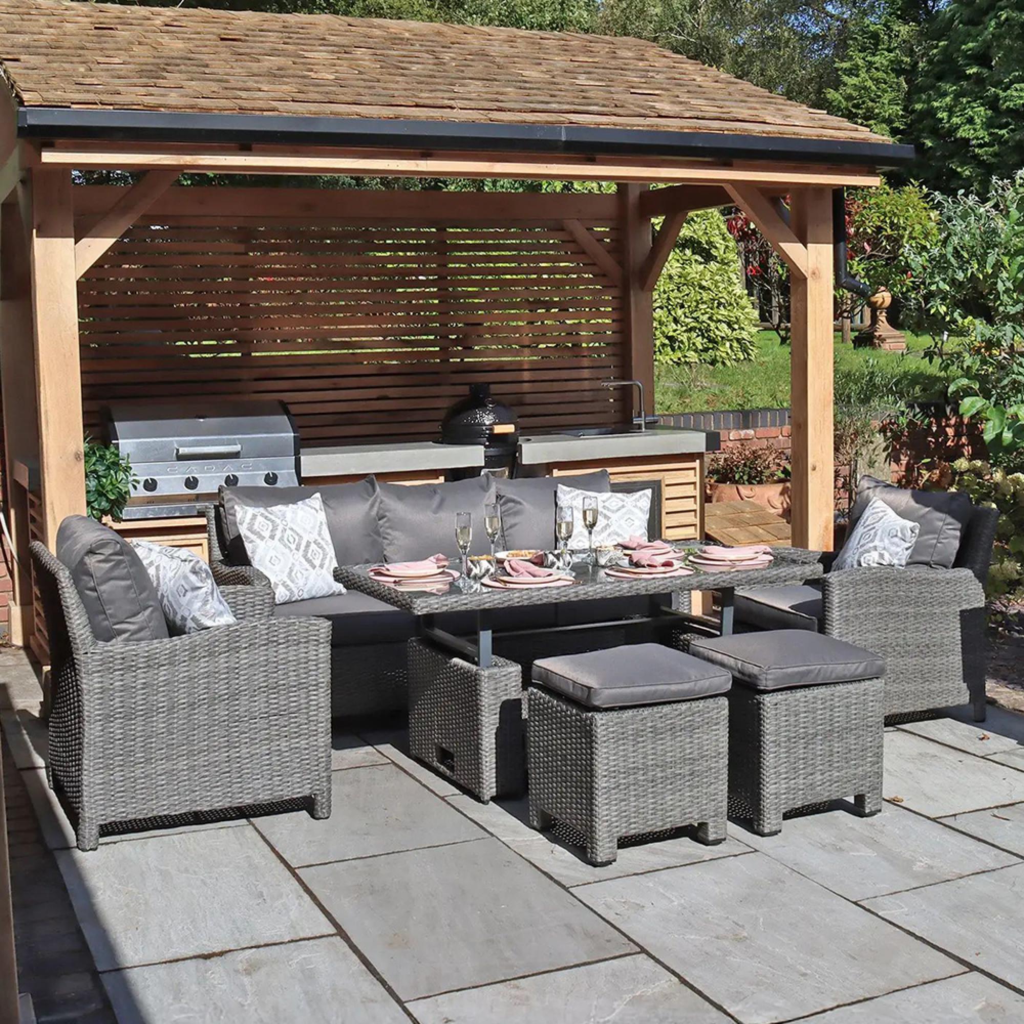 Paris Garden Sofa Dining Set - 7 Seater - Deluxe - Grey - Rattan