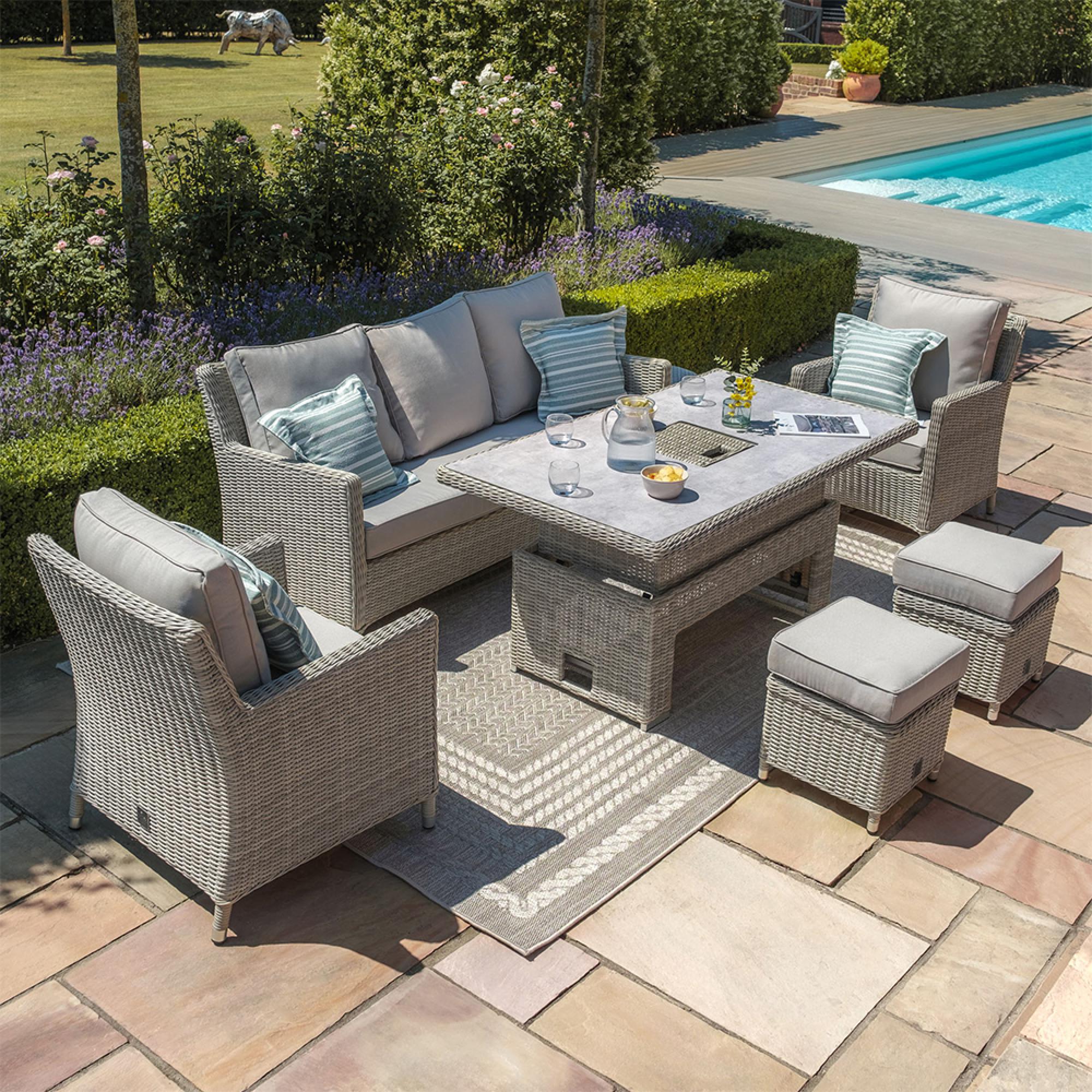 Oxford Garden Sofa Dining Set - Rising - 179cm - Ice Bucket - Ceramic Top - Grey Rattan