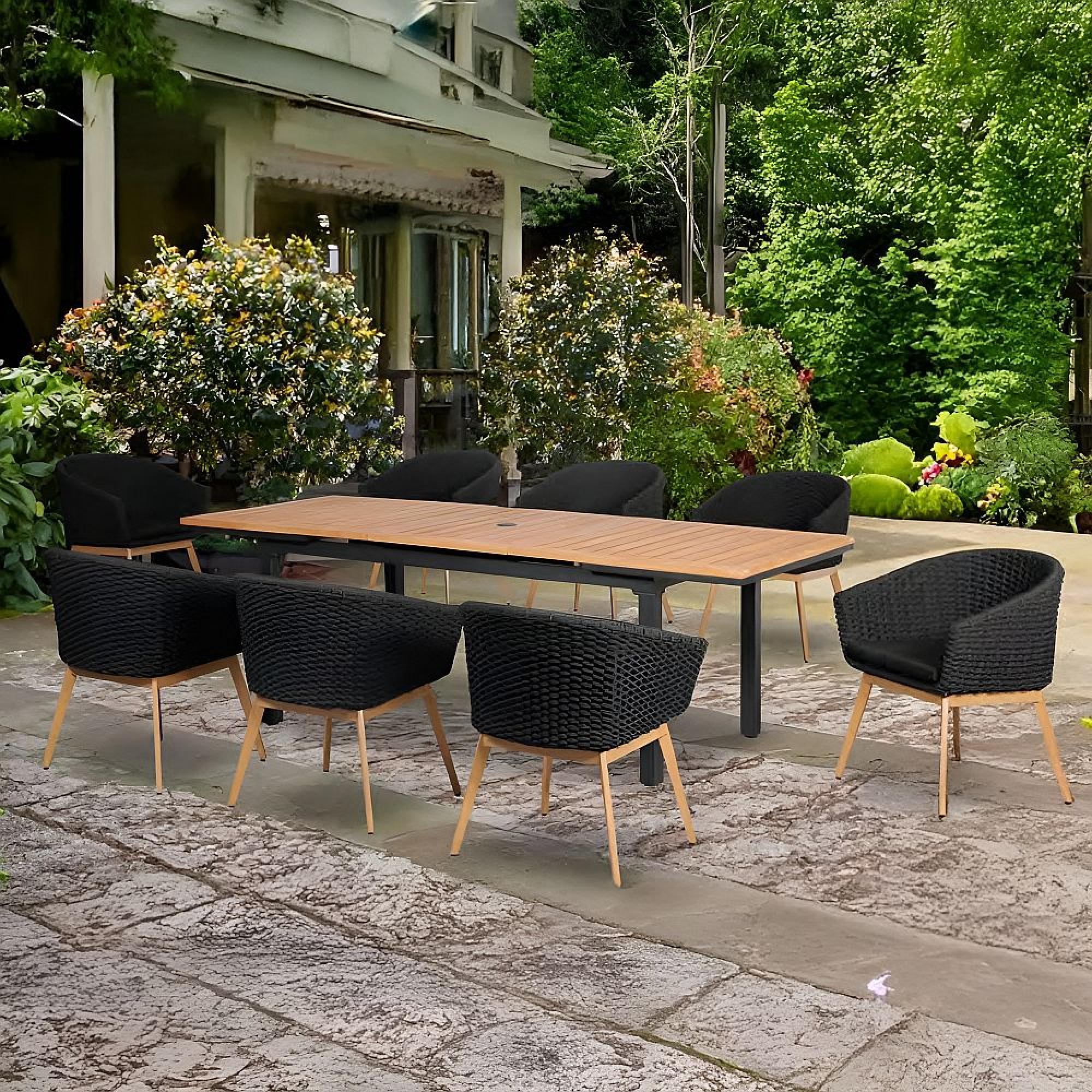 Tuscany Garden Extending Dining Set - 6-12 Seater - 180cm-240cm - Teak Wood - 8 Eden Night Chairs