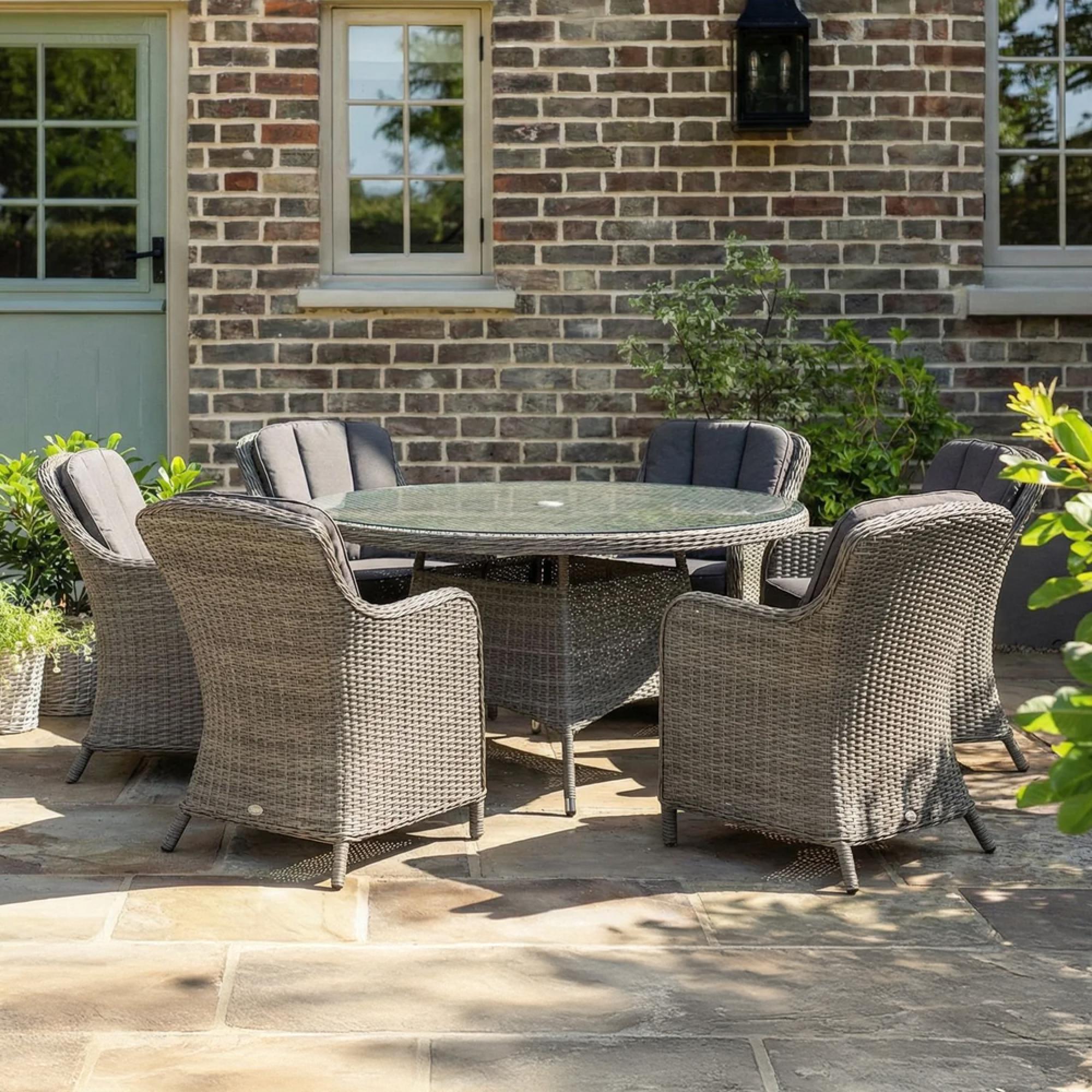 Paris Garden Dining Set - 6 Seater - 140cm - Round - Grey - Rattan - 6 Imperial Chairs