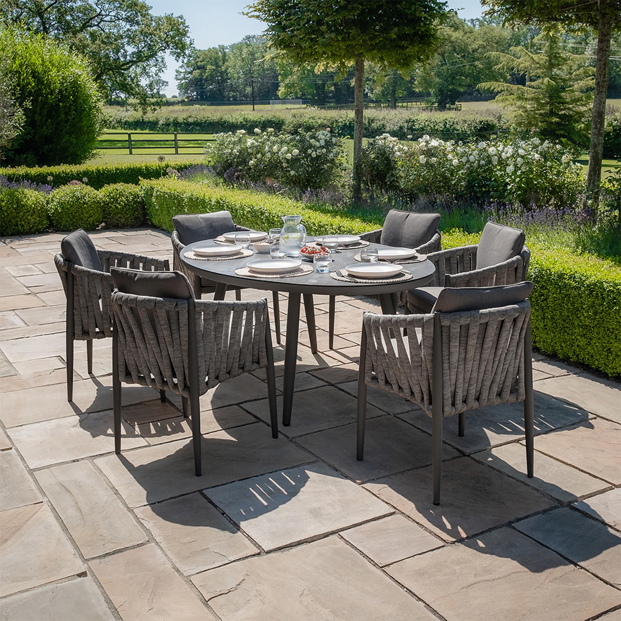 Milan Oval Garden Dining Set - 6 Seater - 120cm - Charcoal