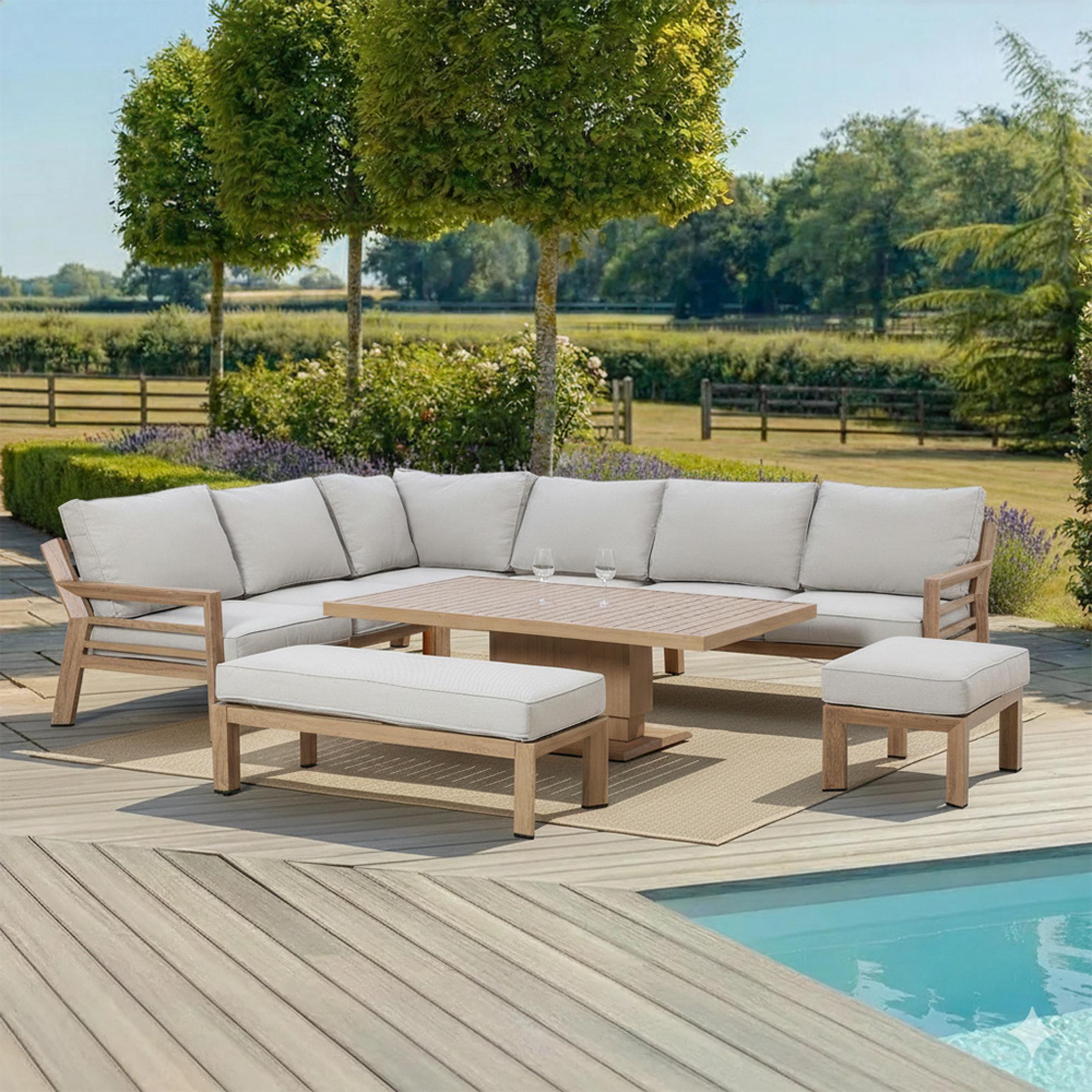 New York Corner Garden Dining Set - Rising Table - Wood