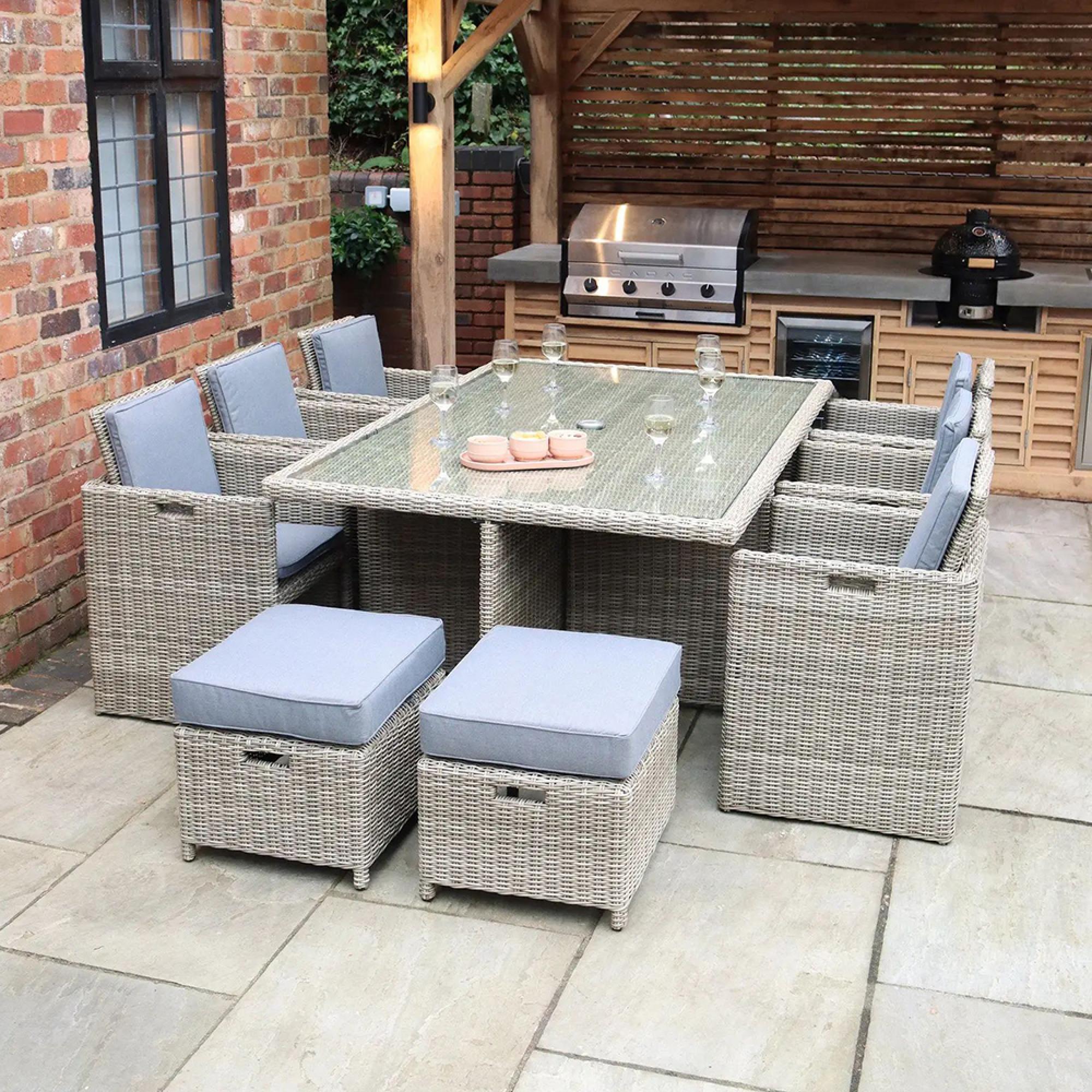 Wentworth Garden Cube Dining Set - 10 Seater - Beige - Rattan