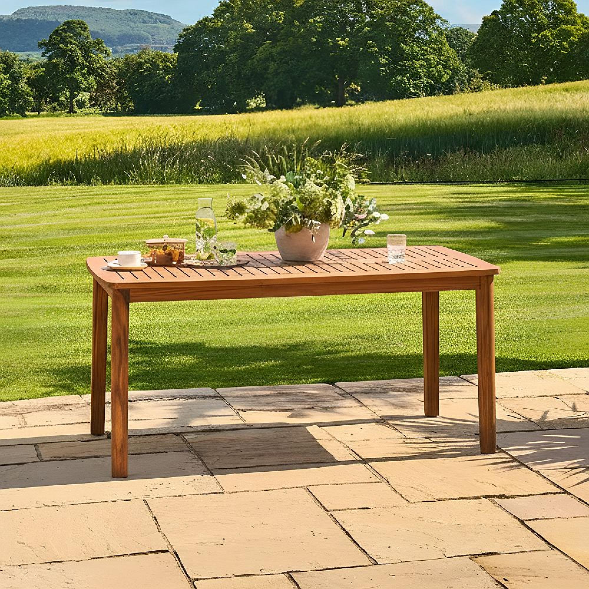 Cotswold Garden Dining Set - 6 Seater - 160cm - Acacia Wood - 6 Stacking Dining Armchair