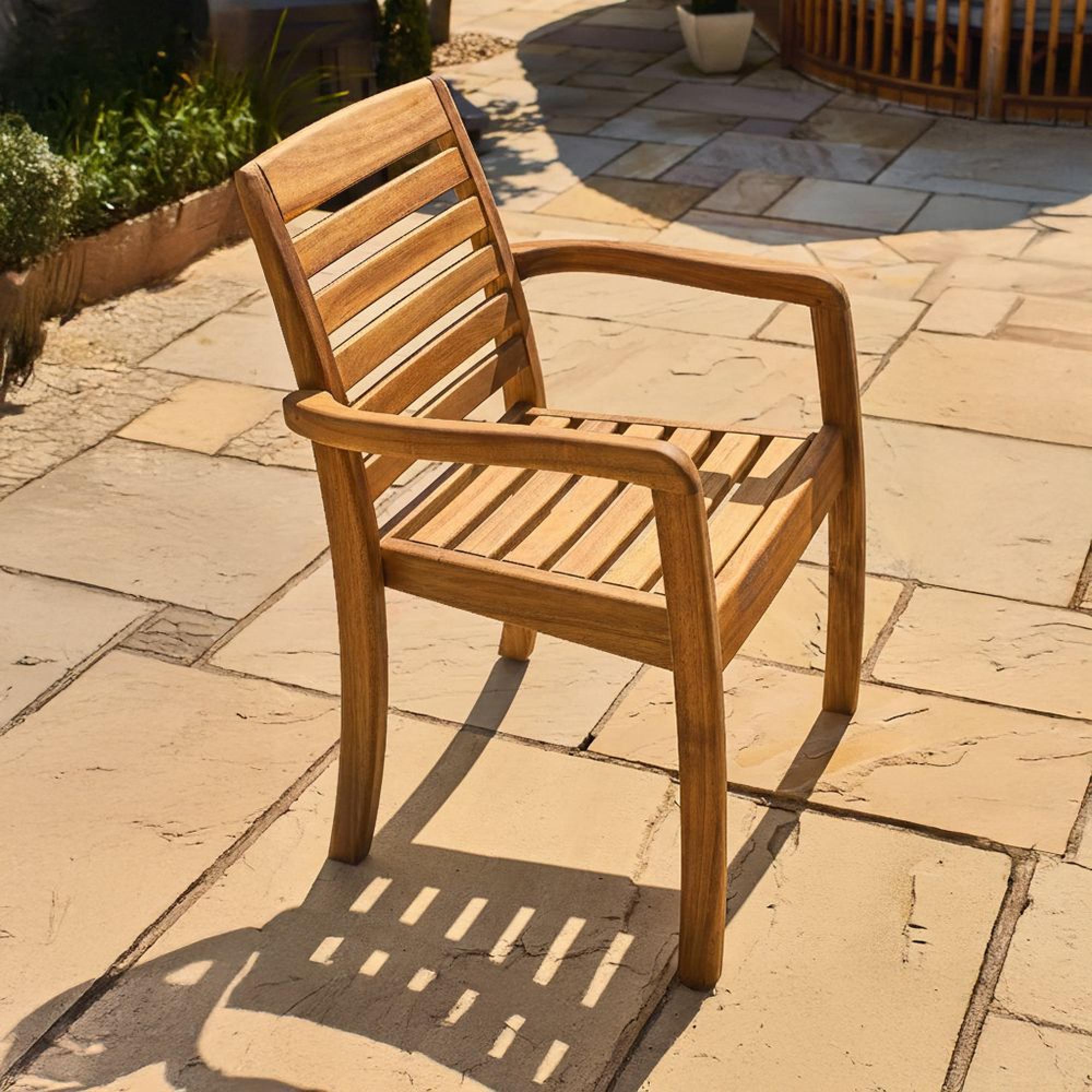 Cotswold Garden Dining Set - 6 Seater - 160cm - Acacia Wood - 6 Stacking Dining Armchair