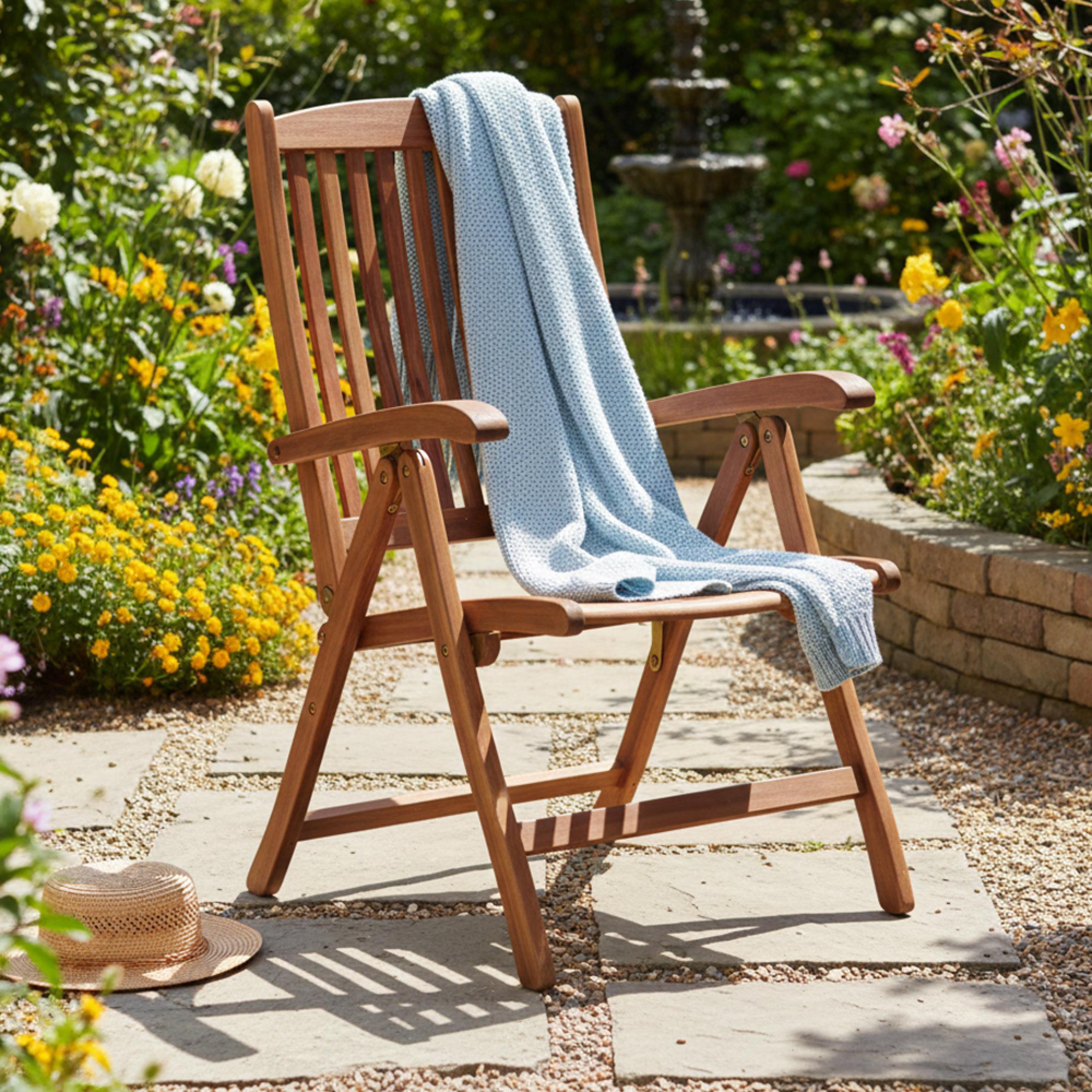 Redcliffe Garden Dining Set - 6 Seater - 165cm - Acacia Wood - 6 Folding Recliner Dining Chair