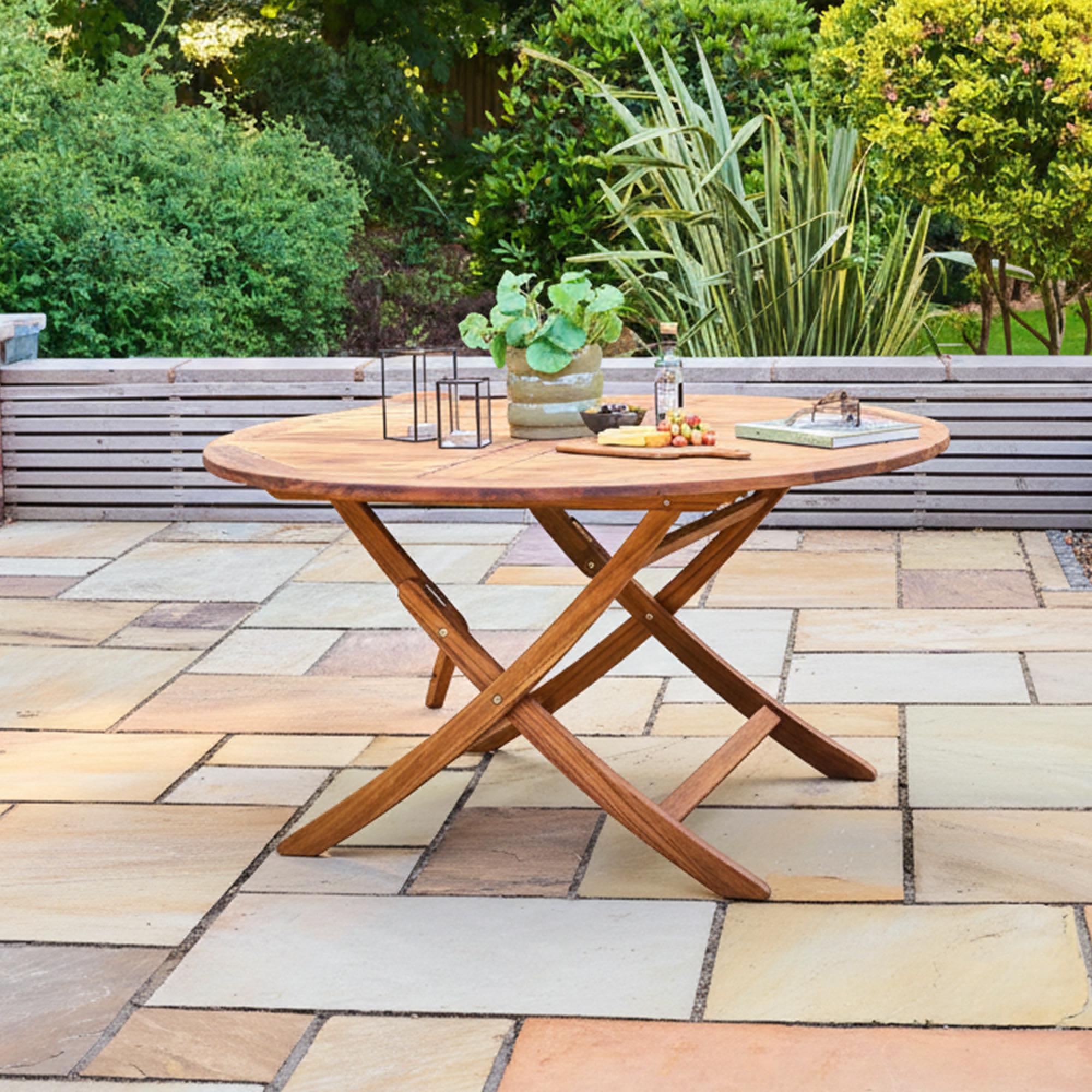 Redcliffe Garden Round Dining Set - 6 Seater - 140cm - Folding - Acacia Wood - 6 Folding Carver Dining Chair