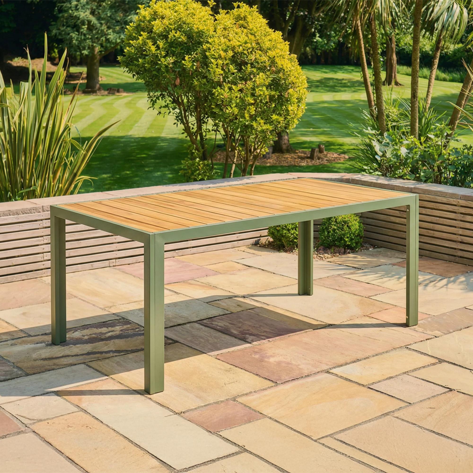 Genoa Garden Dining Table - 6 Seater - 180cm - Olive Green and Timber Wood - 6 Chairs