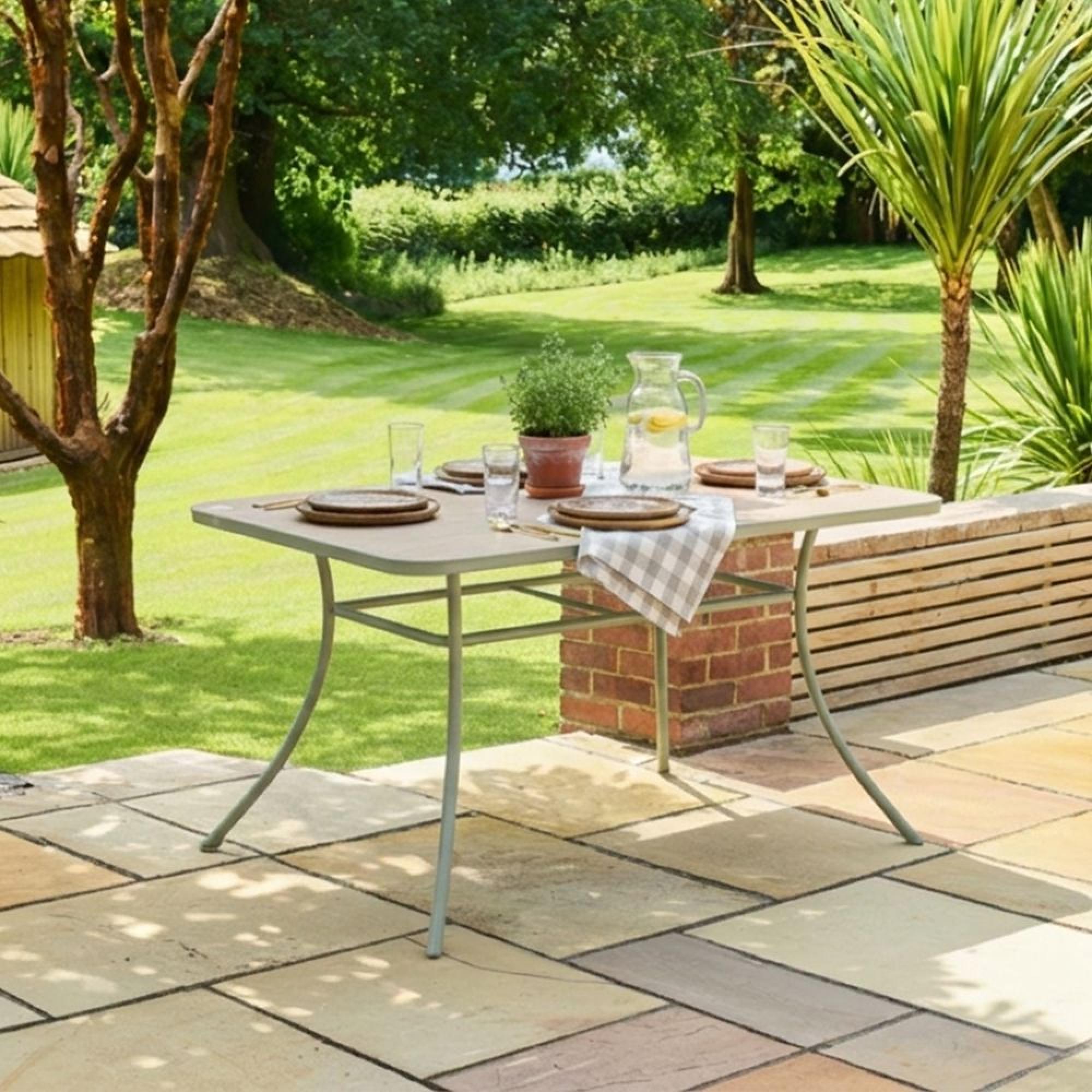 Bergen Garden Dining Set - 4 Seater - 145cm - Green Metal - 4 Stacking Armchairs