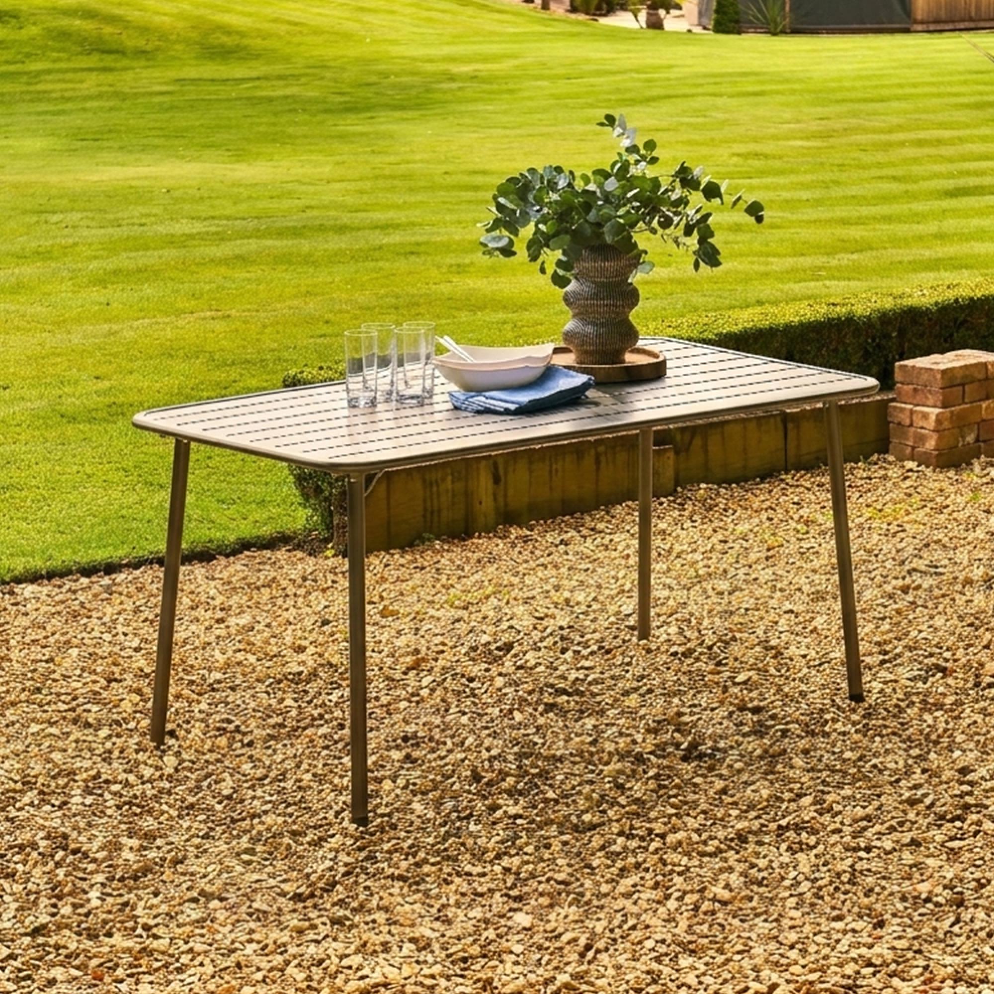 Oslo Garden Dining Set - 6 Seater - 150cm - Grey Metal - 4 Stacking Dining Chairs