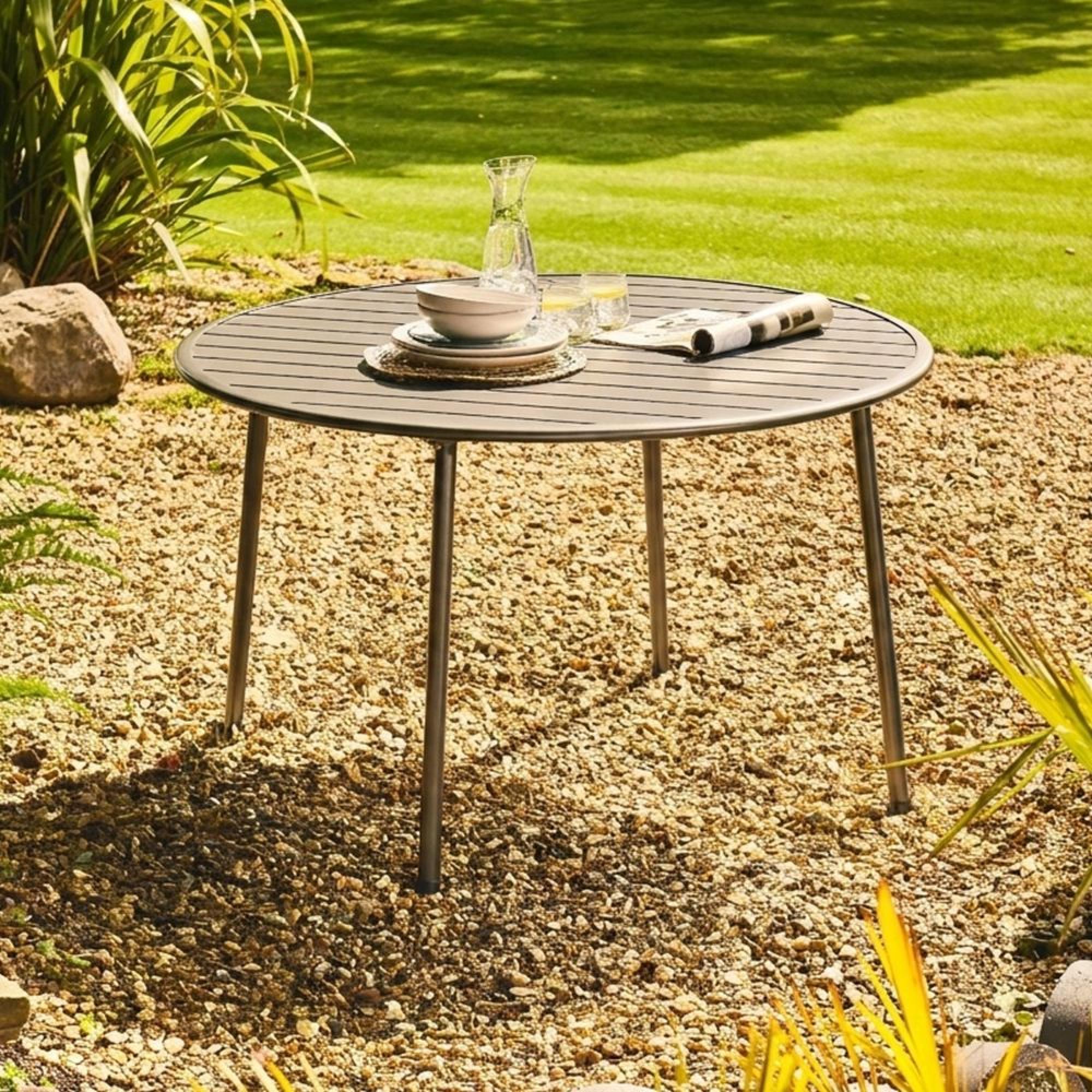 Oslo Garden Round Dining Set - 4 Seater - 120cm - Grey Metal - 4 Stacking Dining Chairs