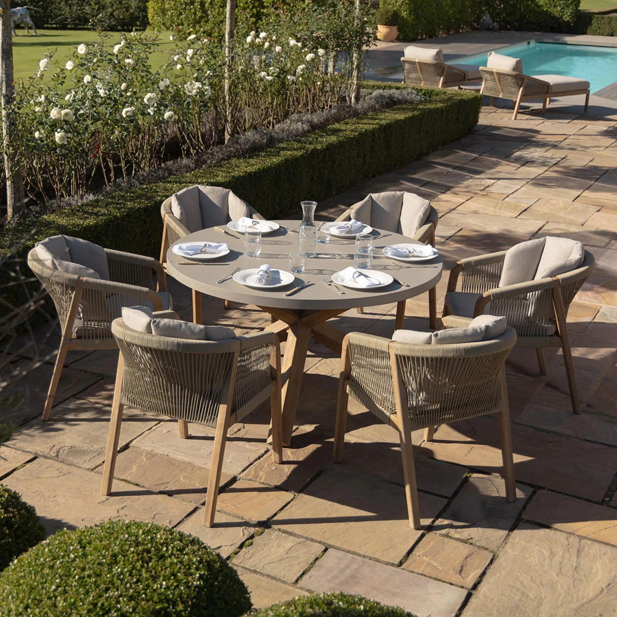 Martinique Round Garden Dining Set - 6 Seater - 150cm - Light Brown