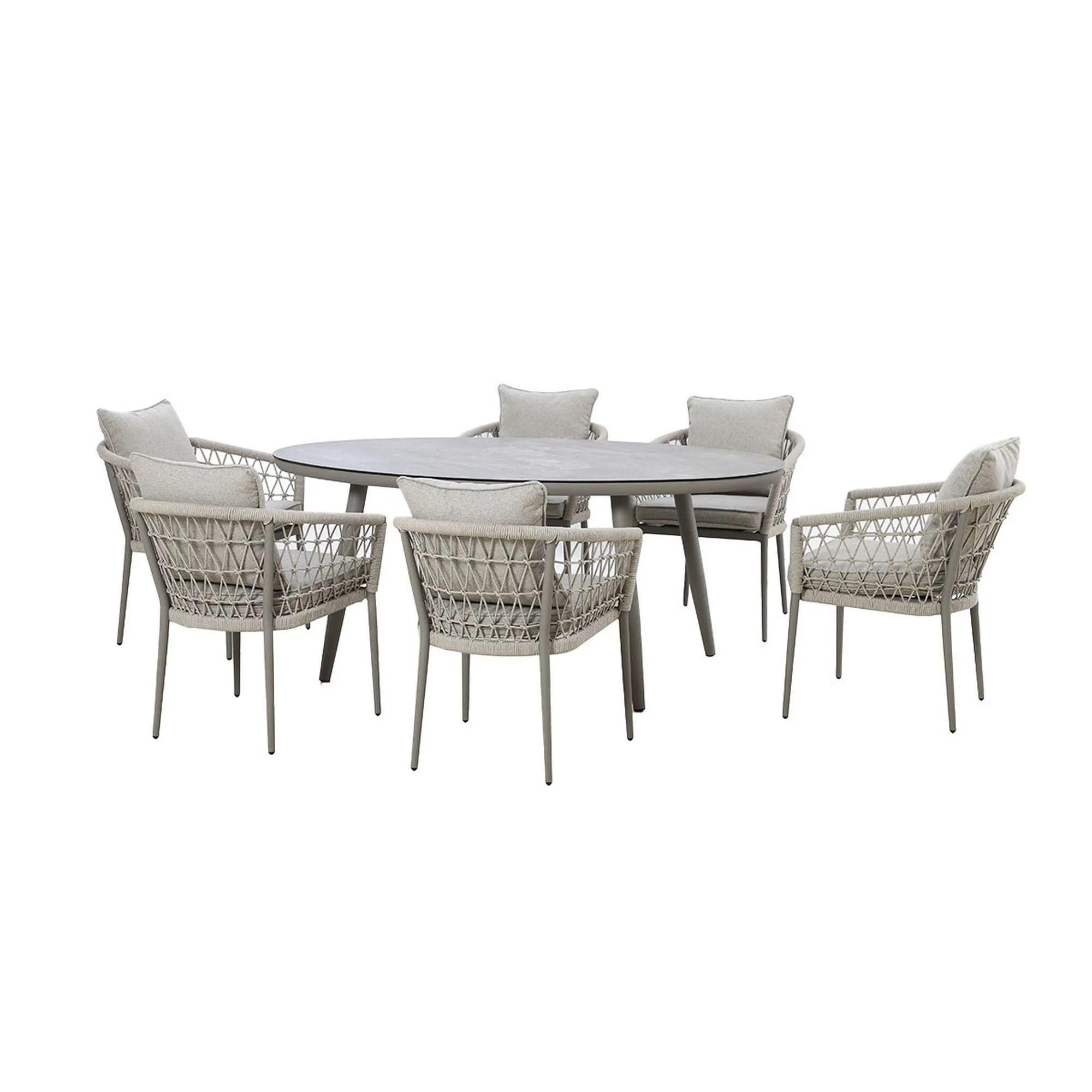 Monaco Oval Garden Dining Set - 4 Seater - 120cm - Lazy Susan - Cool Linen