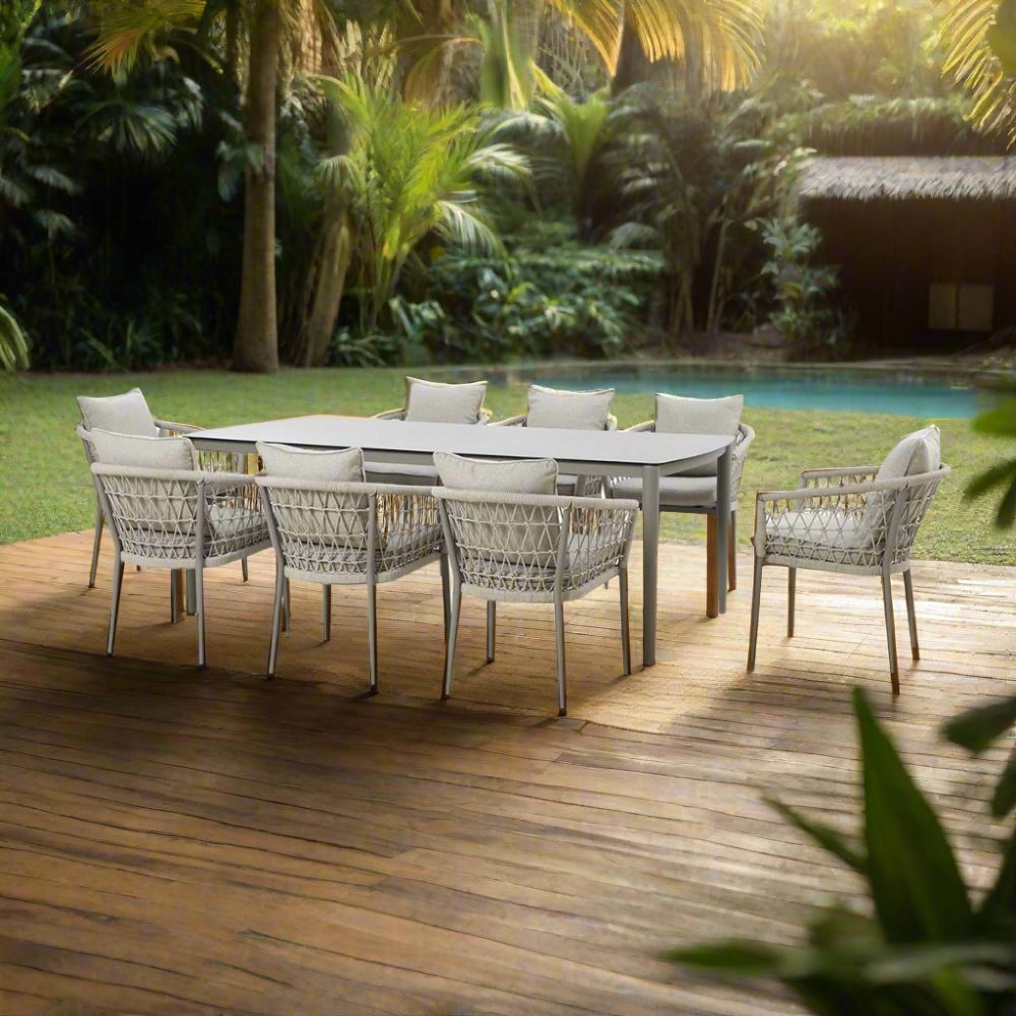 Monaco Garden Dining Set - 8 Seater - 220cm - Cool Linen