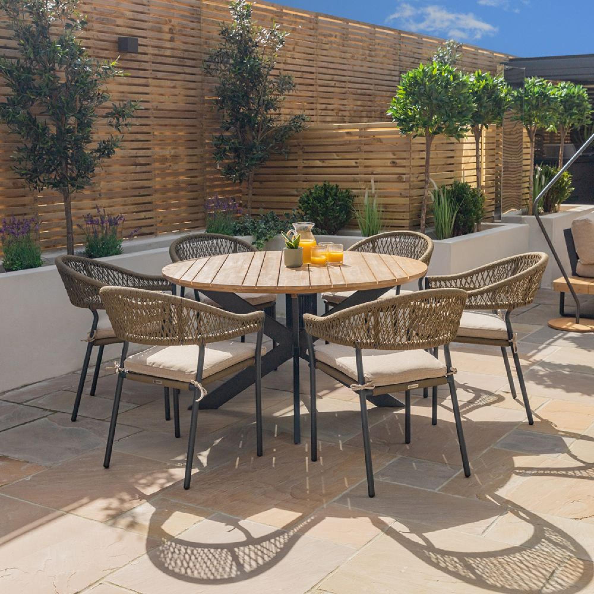 New Bali Round Garden Dining Set - 6 Seater - 140cm - Sandstone