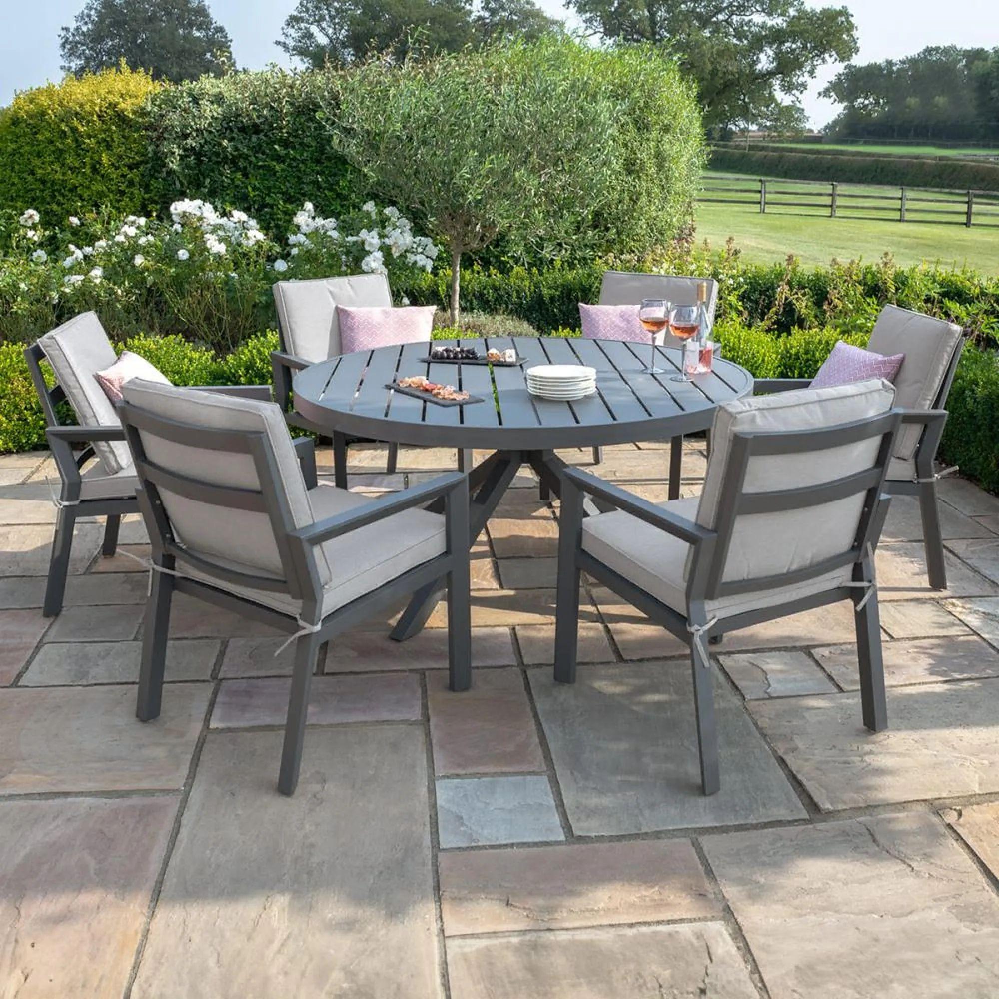 New York Round Garden Dining Set - 6 Seater - 150cm - Dove Grey