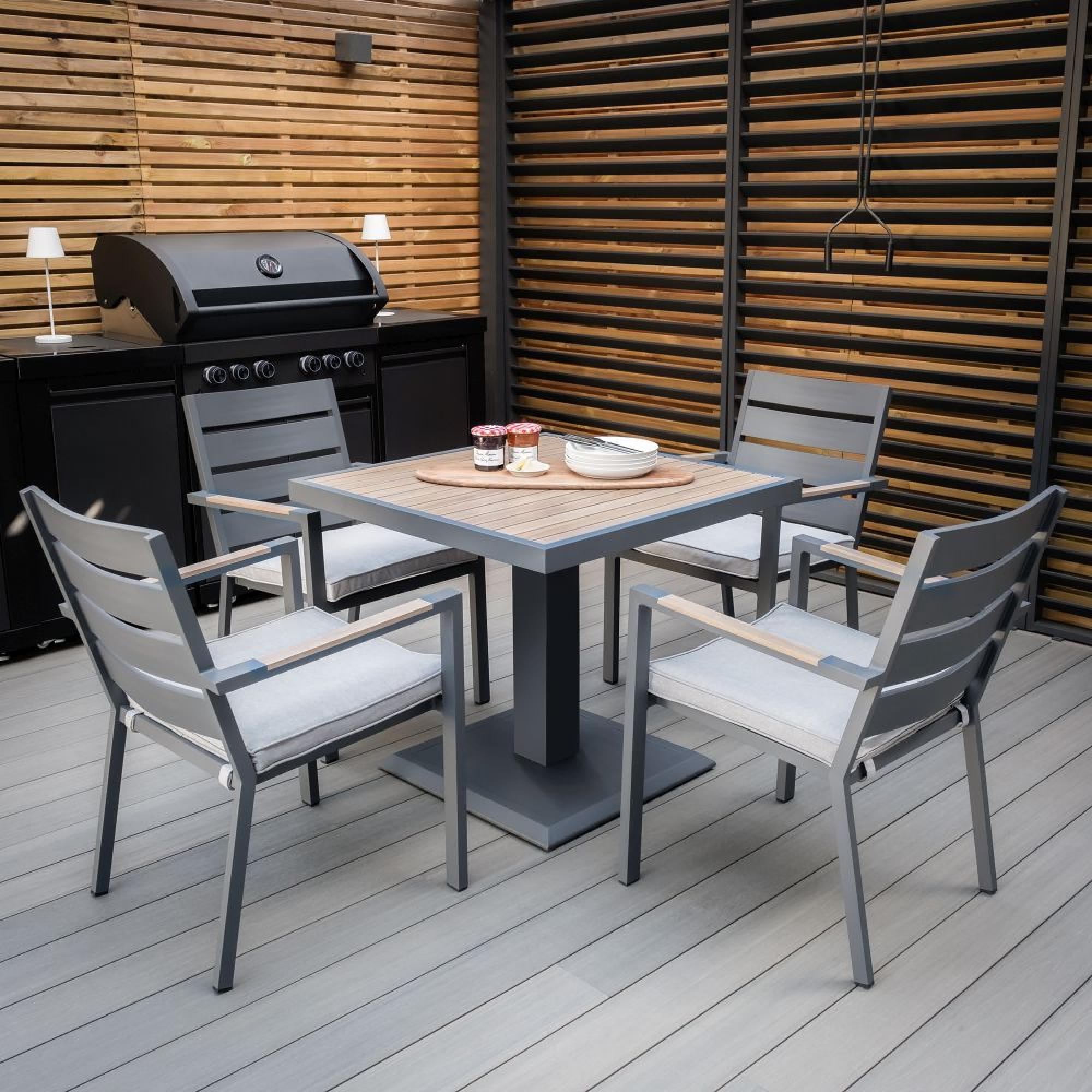 Vancouver Garden Dining Set - 4 Seater - Square - 90cm - Dove Grey