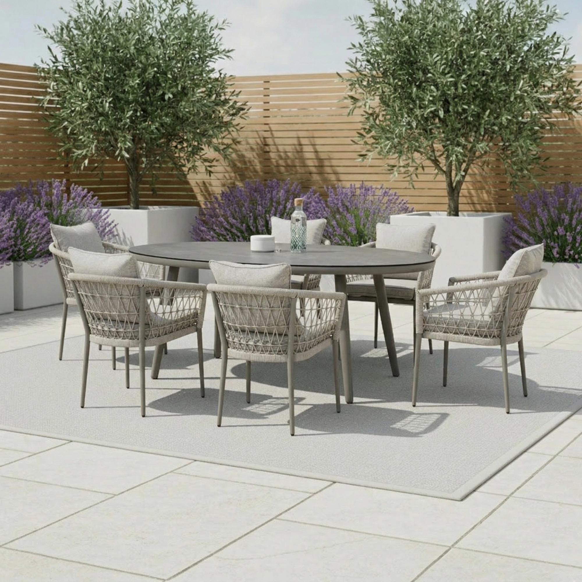 Monaco Oval Garden Dining Set - 6 Seater - 180cm - Lazy Susan - Cool Linen