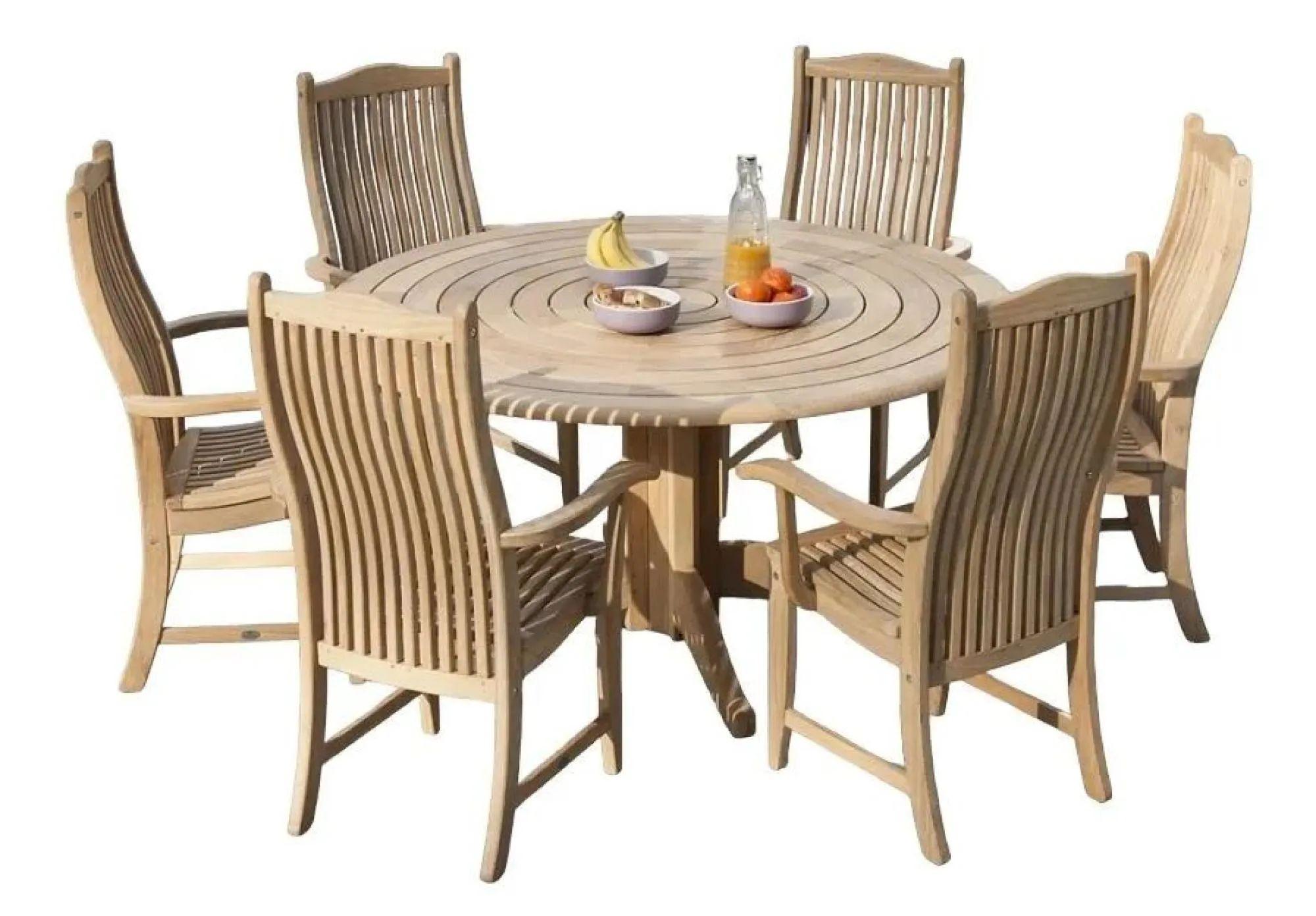 Roble Wood Bengal Round Dining Table - 6 Seater - 145cm - Garden - Pedestal