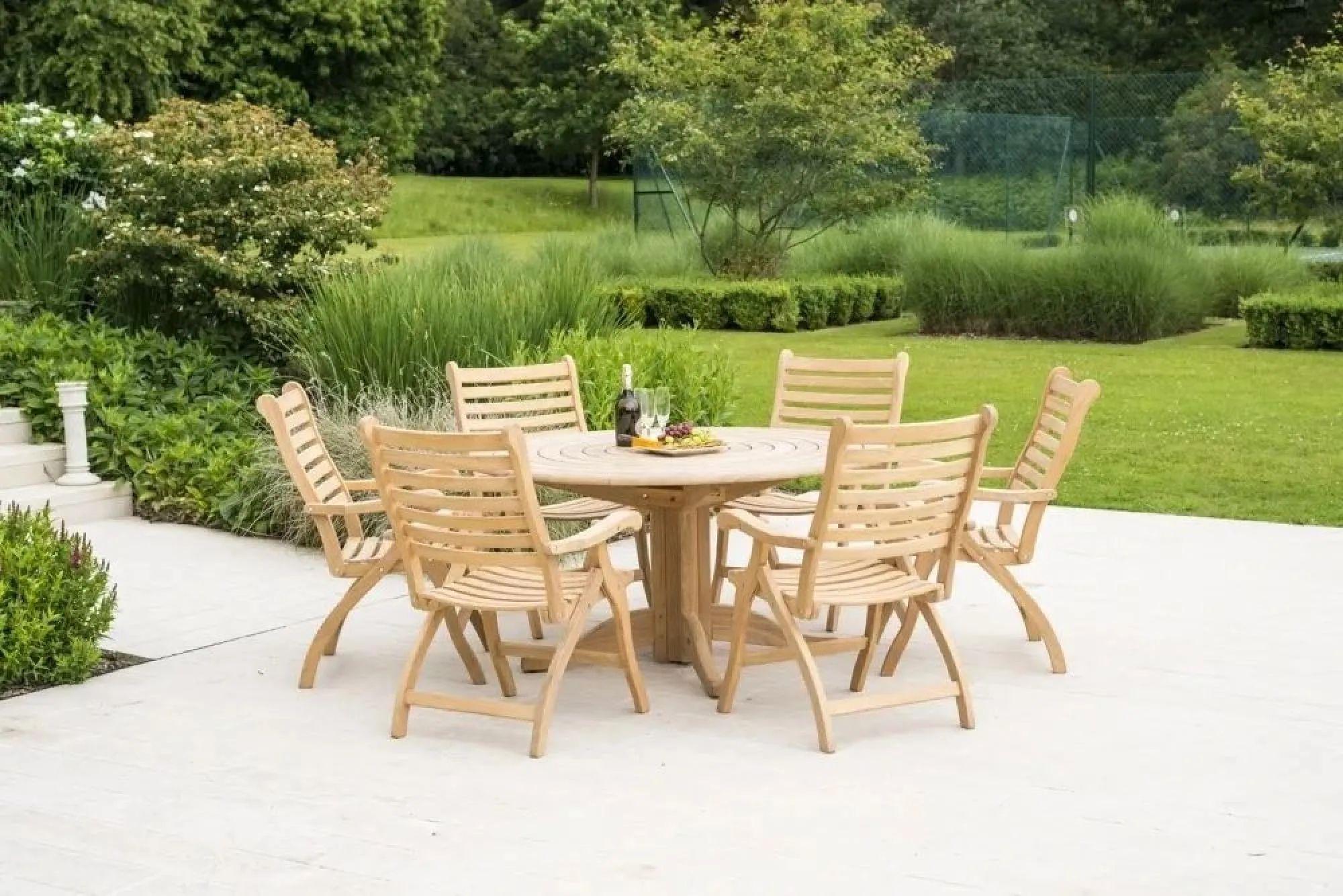 Roble Wood Bengal Round Dining Table - 6 Seater - 145cm - Garden - Pedestal
