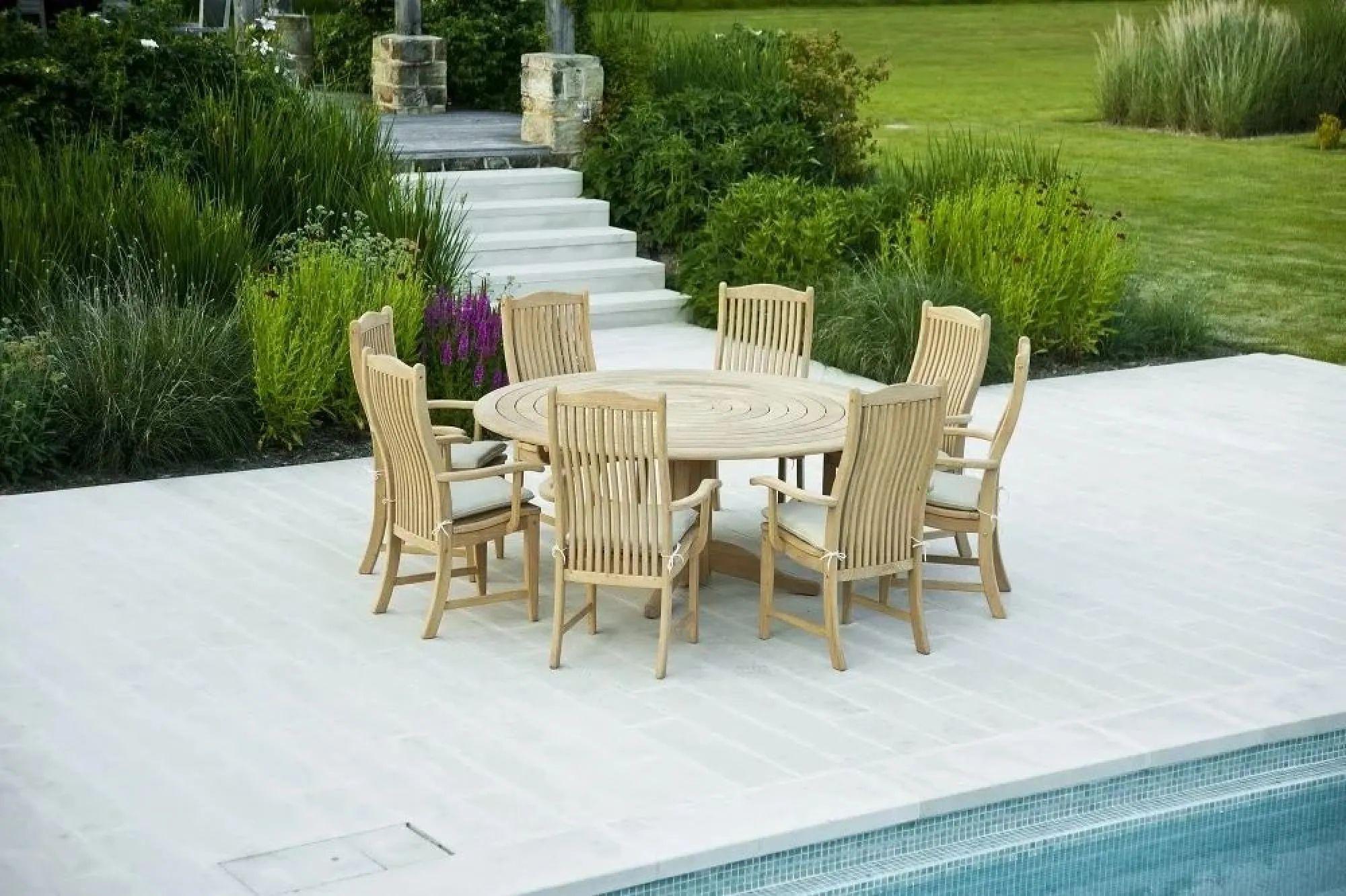 Roble Wood Bengal Round Dining Table - 8 Seater - 175cm - Garden - Pedestal